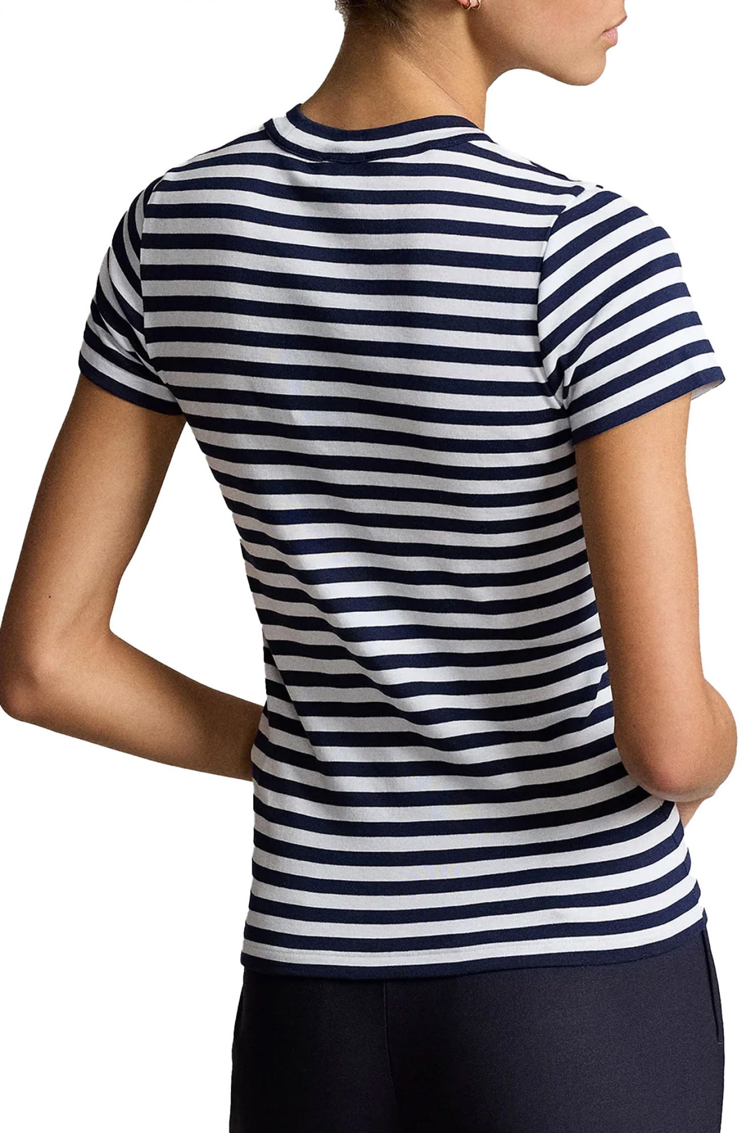 RALPH LAUREN T-SHIRT ΛΑΙΜΟΚΟΨΗ ΡΙΓΕ ΛΕΥΚΟ-ΜΠΛΕ φωτογραφία