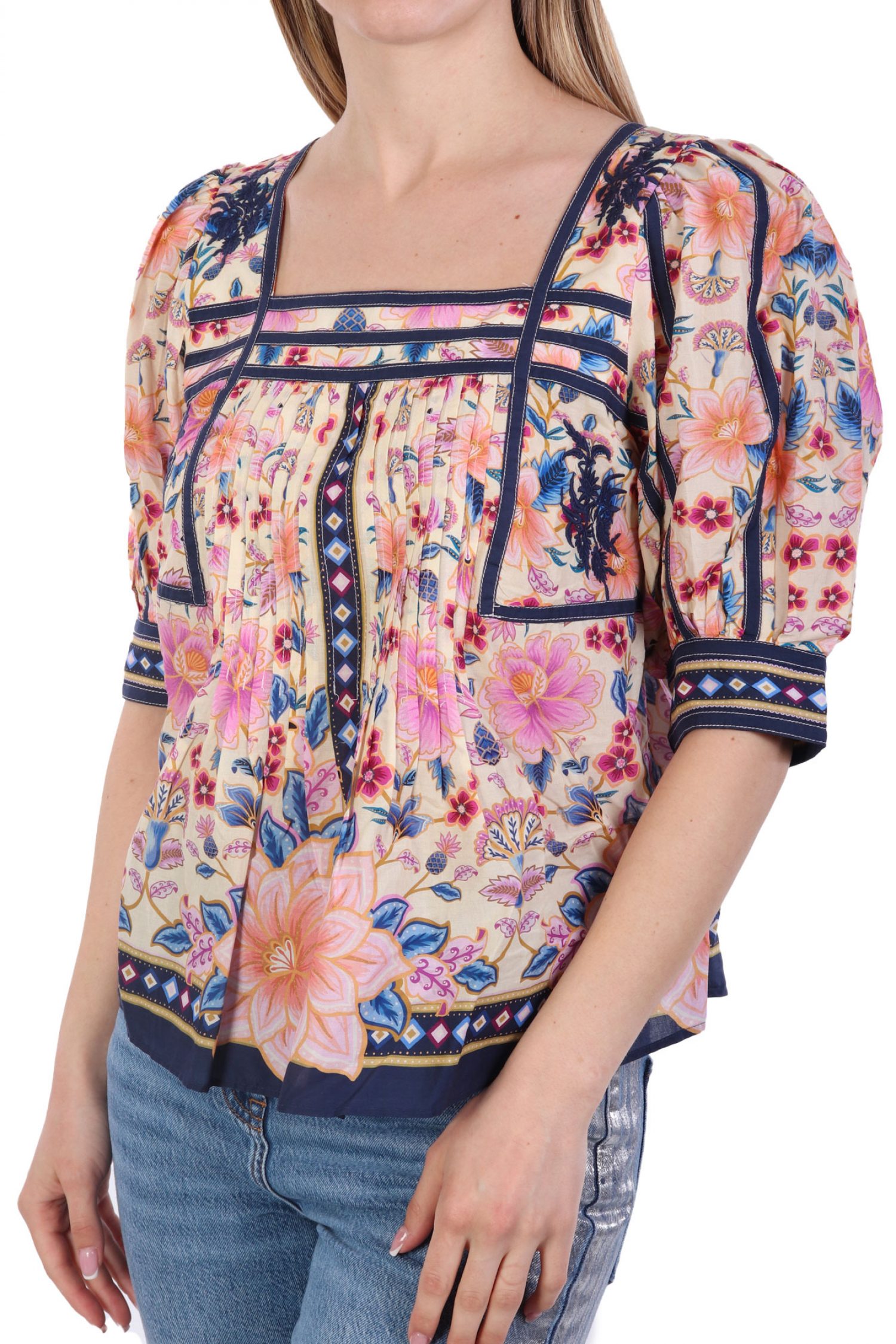 FARM RIO ΜΠΛΟΥΖΑ-ΠΟΥΚΑΜΙΣΟ SUPERBLOOM TAPESTRY CREAM FLORAL ΠΙΕΤΑ ΠΟΛΥΧΡΩΜΟ