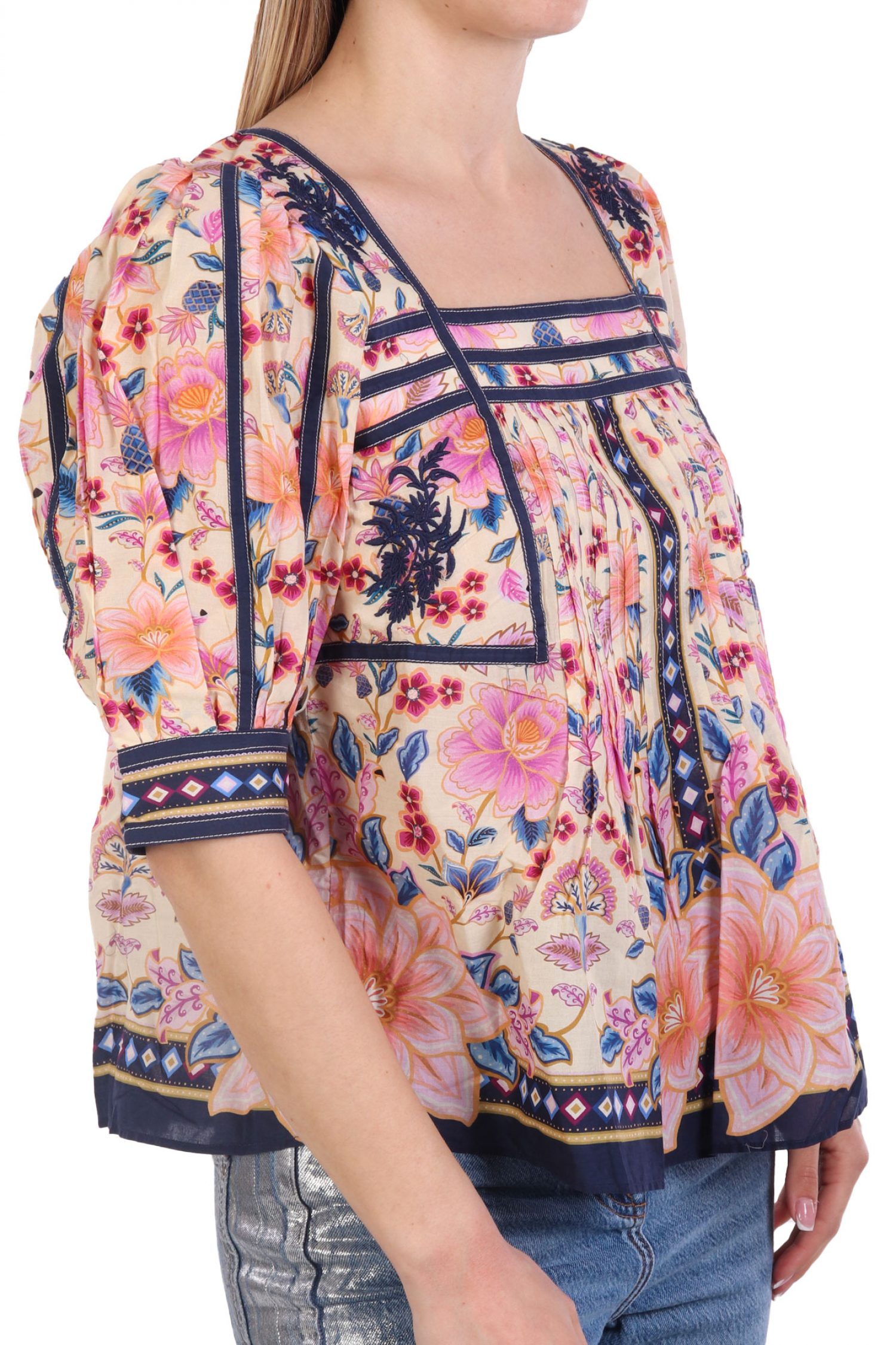 FARM RIO ΜΠΛΟΥΖΑ-ΠΟΥΚΑΜΙΣΟ SUPERBLOOM TAPESTRY CREAM FLORAL ΠΙΕΤΑ ΠΟΛΥΧΡΩΜΟ