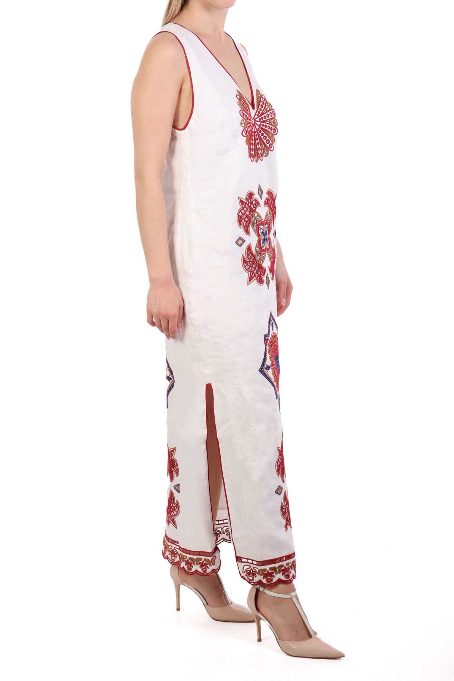 FARM RIO ΦΟΡΕΜΑ MIDI MARYS TILES RICHILIEU V-NECK ΑΝΟΙΓΜΑ ΚΑΤΩ ΚΕΝΤΗΜΑ ΕΚΡΟΥ