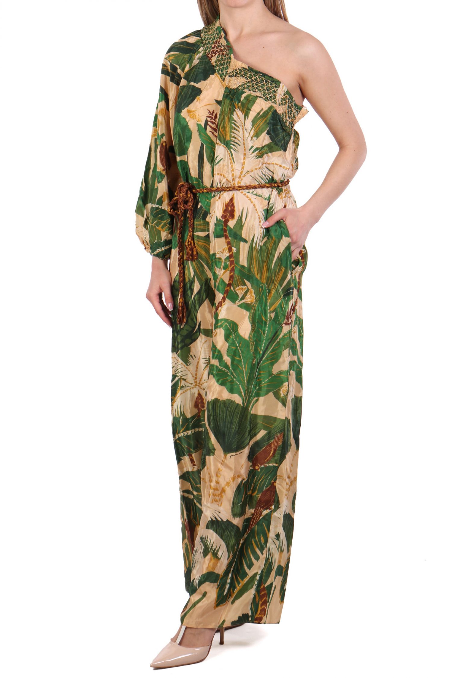 FARM RIO ΟΛΟΣΩΜΗ ΦΟΡΜΑ TROPICAL ISLA ΕΜΠΡΙΜΕ ΕΝΑΣ ΩΜΟΣ ΖΩΝΗ ΜΠΕΖ-ΠΡΑΣΙΝΟ