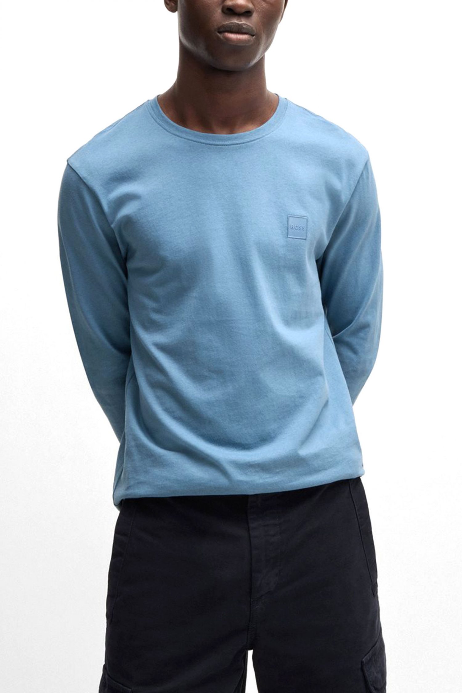 BOSS CASUAL T-SHIRT ΜΑΚΡΥΜΑΝΙΚΟ REGULAR FIT TACKS ΑΝΟΙΧΤΟ ΜΠΛΕ