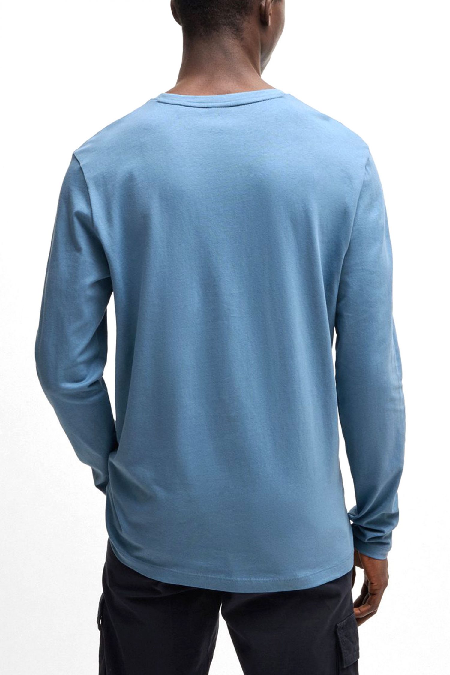 BOSS CASUAL T-SHIRT ΜΑΚΡΥΜΑΝΙΚΟ REGULAR FIT TACKS ΑΝΟΙΧΤΟ ΜΠΛΕ