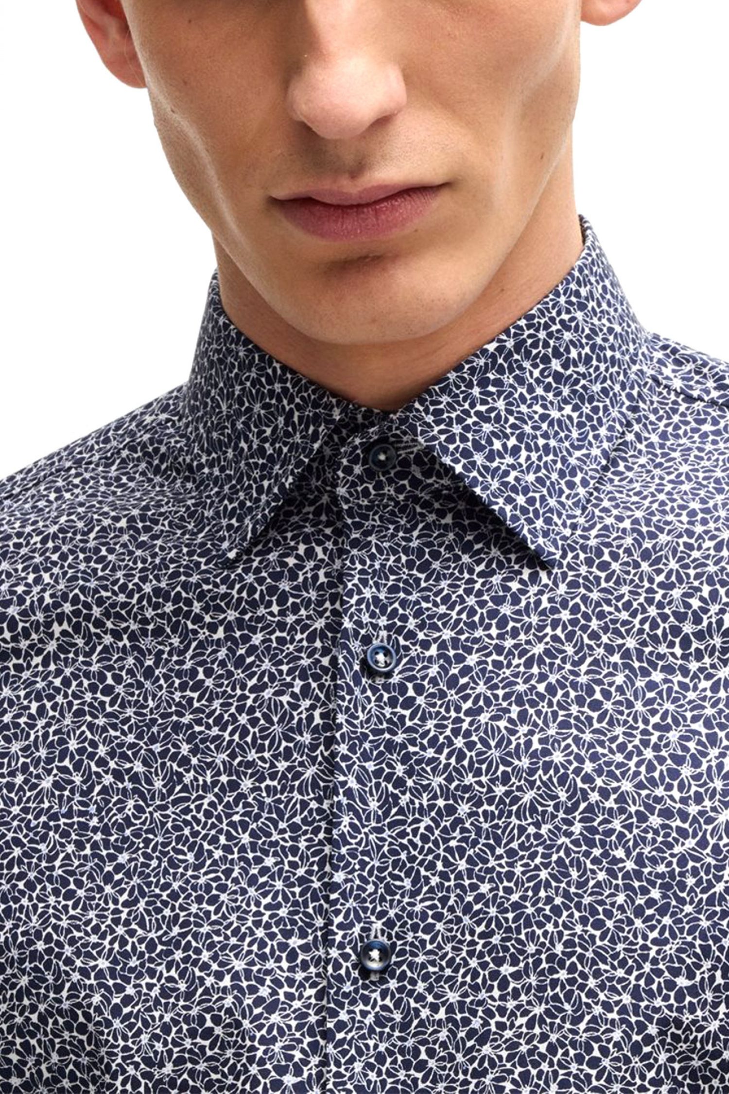 BOSS ΠΟΥΚΑΜΙΣΟ ΜΙΚΡΟΣΧΕΔΙΟ SLIM FIT H-HANK-KENT-C1-214 ΜΠΛΕ φωτογραφία