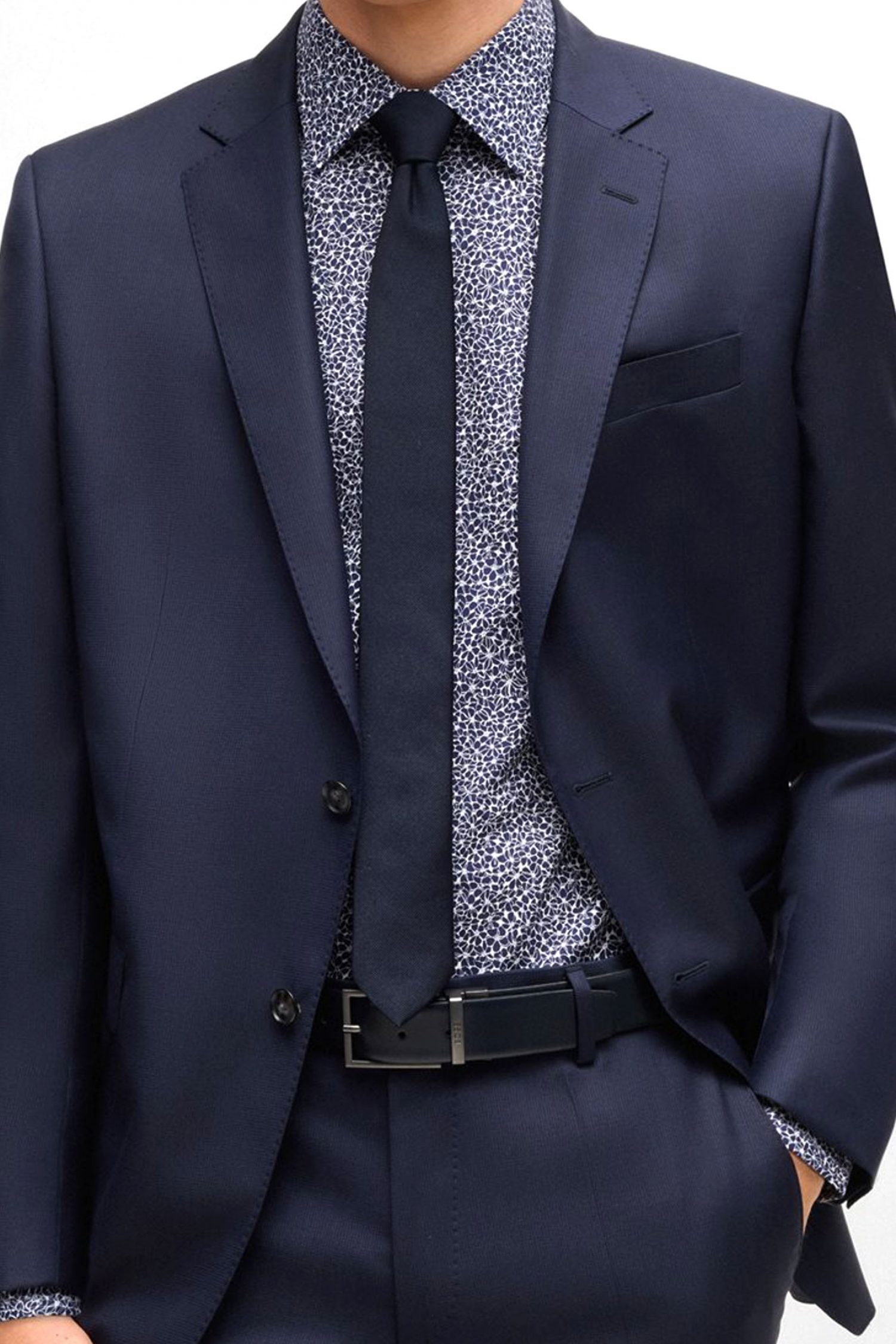 BOSS ΠΟΥΚΑΜΙΣΟ ΜΙΚΡΟΣΧΕΔΙΟ SLIM FIT H-HANK-KENT-C1-214 ΜΠΛΕ