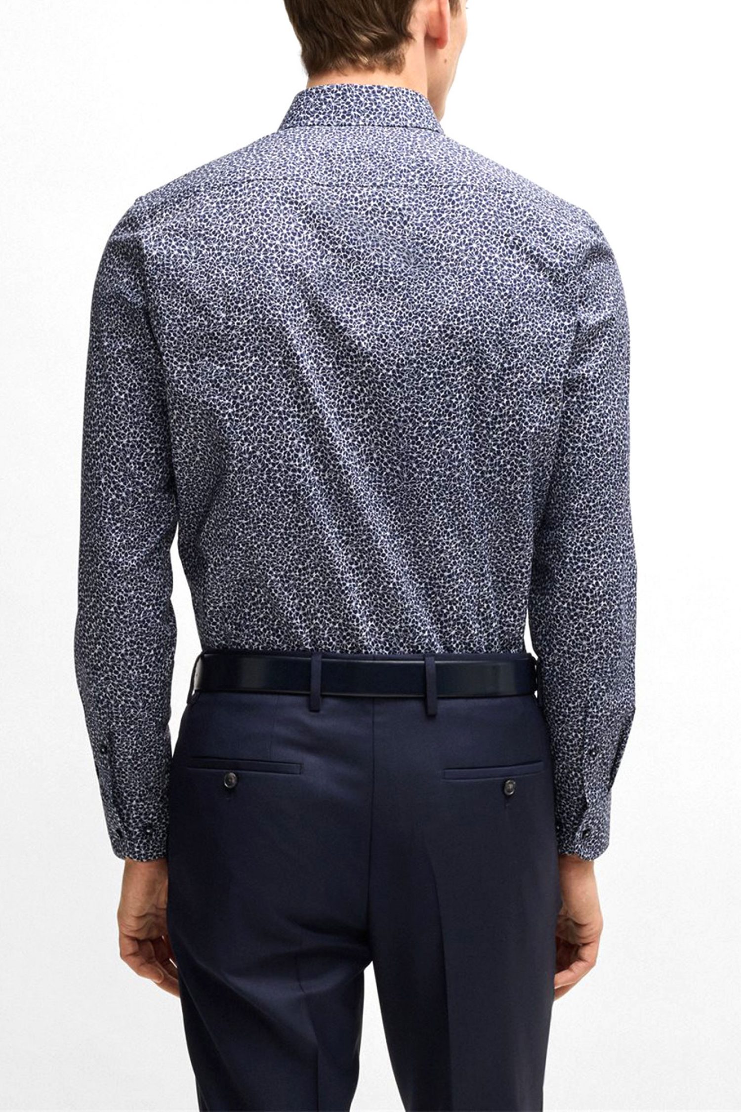 BOSS ΠΟΥΚΑΜΙΣΟ ΜΙΚΡΟΣΧΕΔΙΟ SLIM FIT H-HANK-KENT-C1-214 ΜΠΛΕ