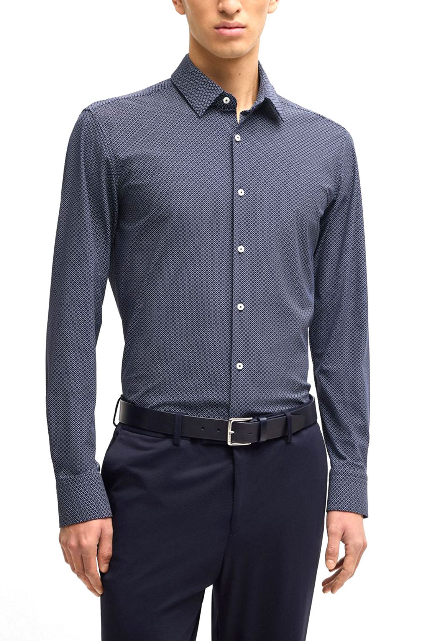 BOSS PERFORMANCE ΠΟΥΚΑΜΙΣΟ SLIM FIT P-HANK-S-KENT-C1-222 ΣΚΟΥΡΟ ΜΠΛΕ