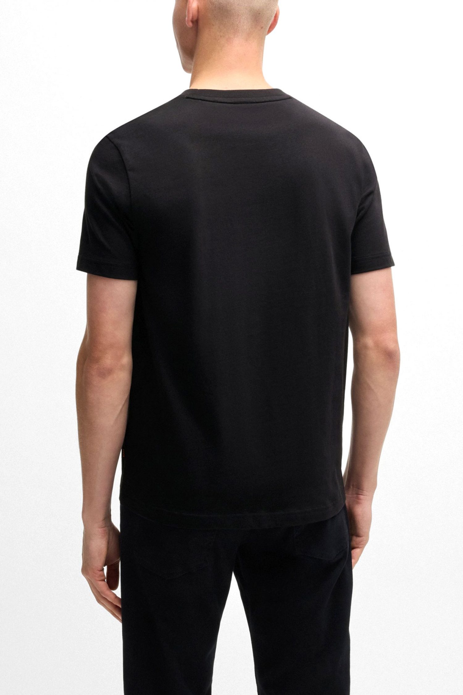 BOSS CASUAL T-SHIRT ΜΕ ΣΤΑΜΠΑ REGULAR FIT TE_MEXTOUR ΜΑΥΡΟ