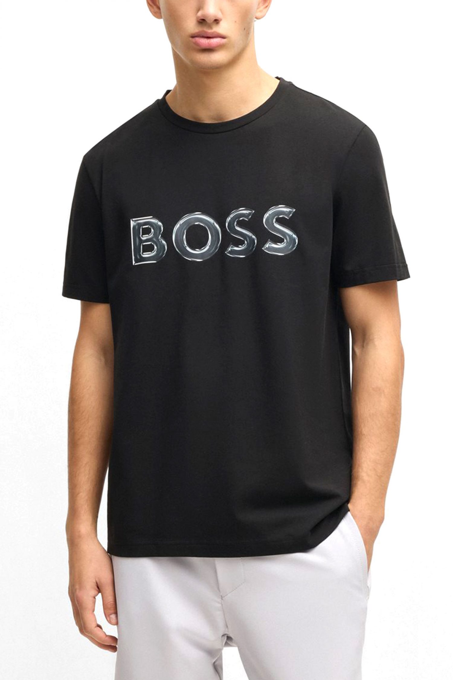 BOSS ATHLEISURE T-SHIRT REGULAR FIT TEE LOGO ΜΑΥΡΟ
