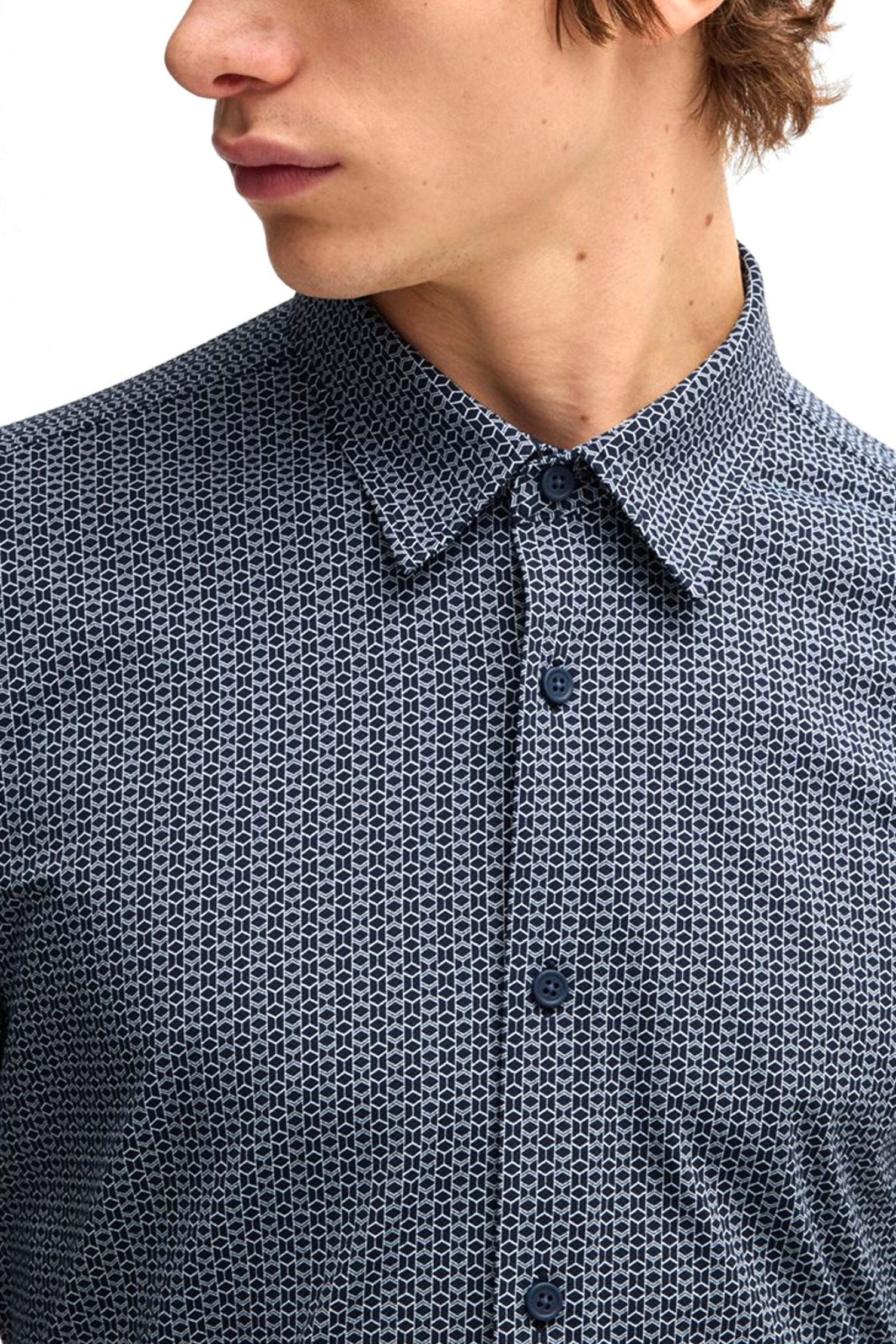 BOSS ΠΟΥΚΑΜΙΣΟ SLIM FIT P-ROAN-KENT-C1-233 ΣΚΟΥΡΟ ΜΠΛΕ