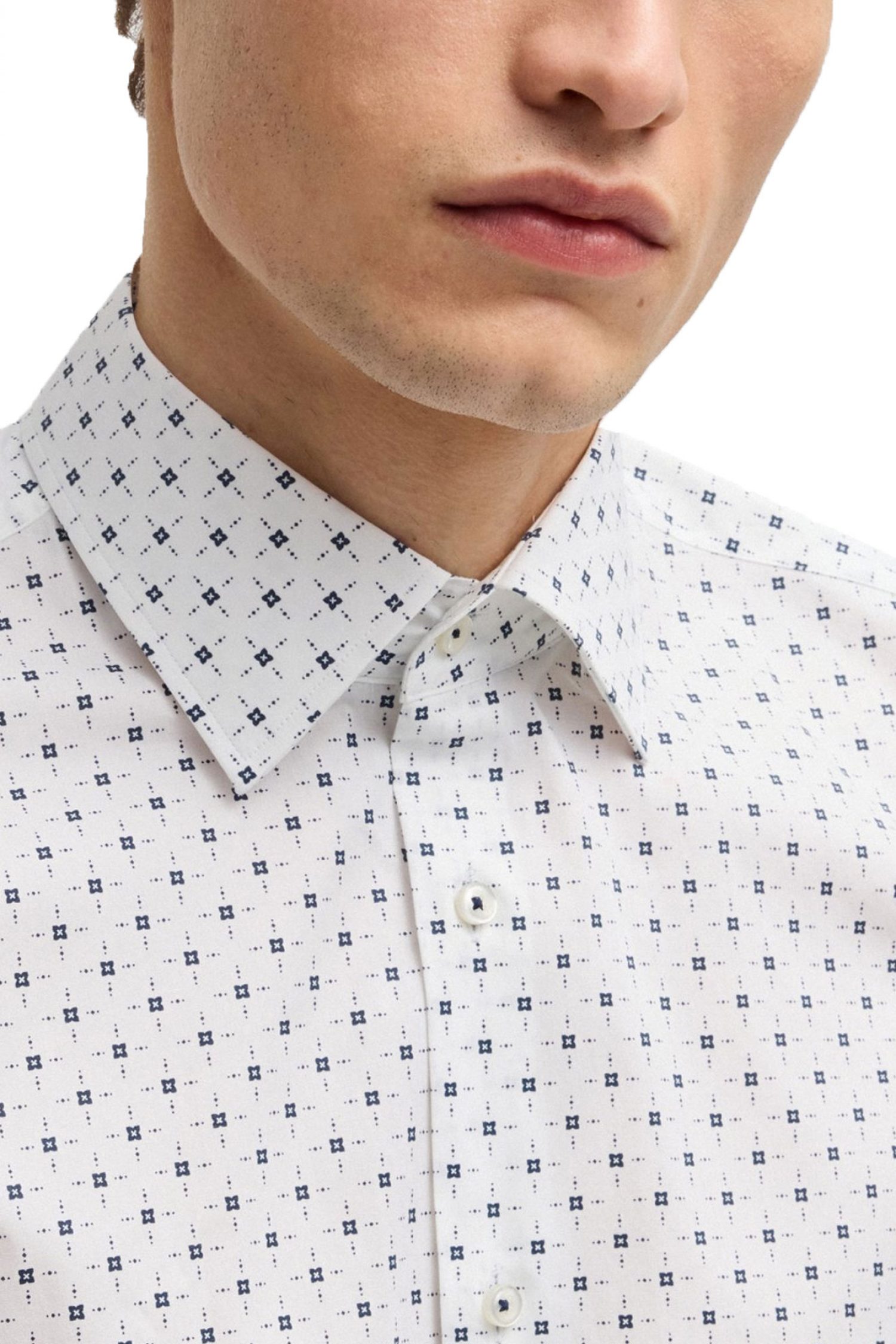 BOSS ΠΟΥΚΑΜΙΣΟ ΜΙΚΡΟΣΧΕΔΙΟ REGULAR FIT STRETCH H-JOE-KENT-C1-214 ΛΕΥΚΟ