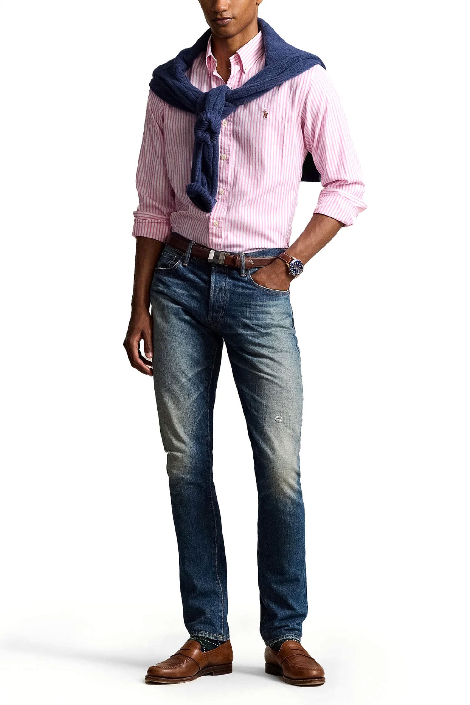 RALPH LAUREN ΠΟΥΚΑΜΙΣΟ ΡΙΓΕ BUTTON DOWN OXFORD CUSTOM FIT ΡΟΖ-ΛΕΥΚΟ φωτογραφία