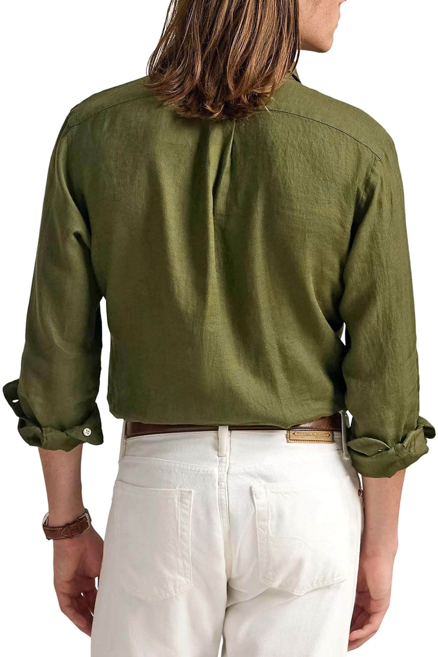 RALPH LAUREN ΠΟΥΚΑΜΙΣΟ BUTTON DOWN ΛΙΝΟ CUSTOM FIT LOGO ΧΑΚΙ