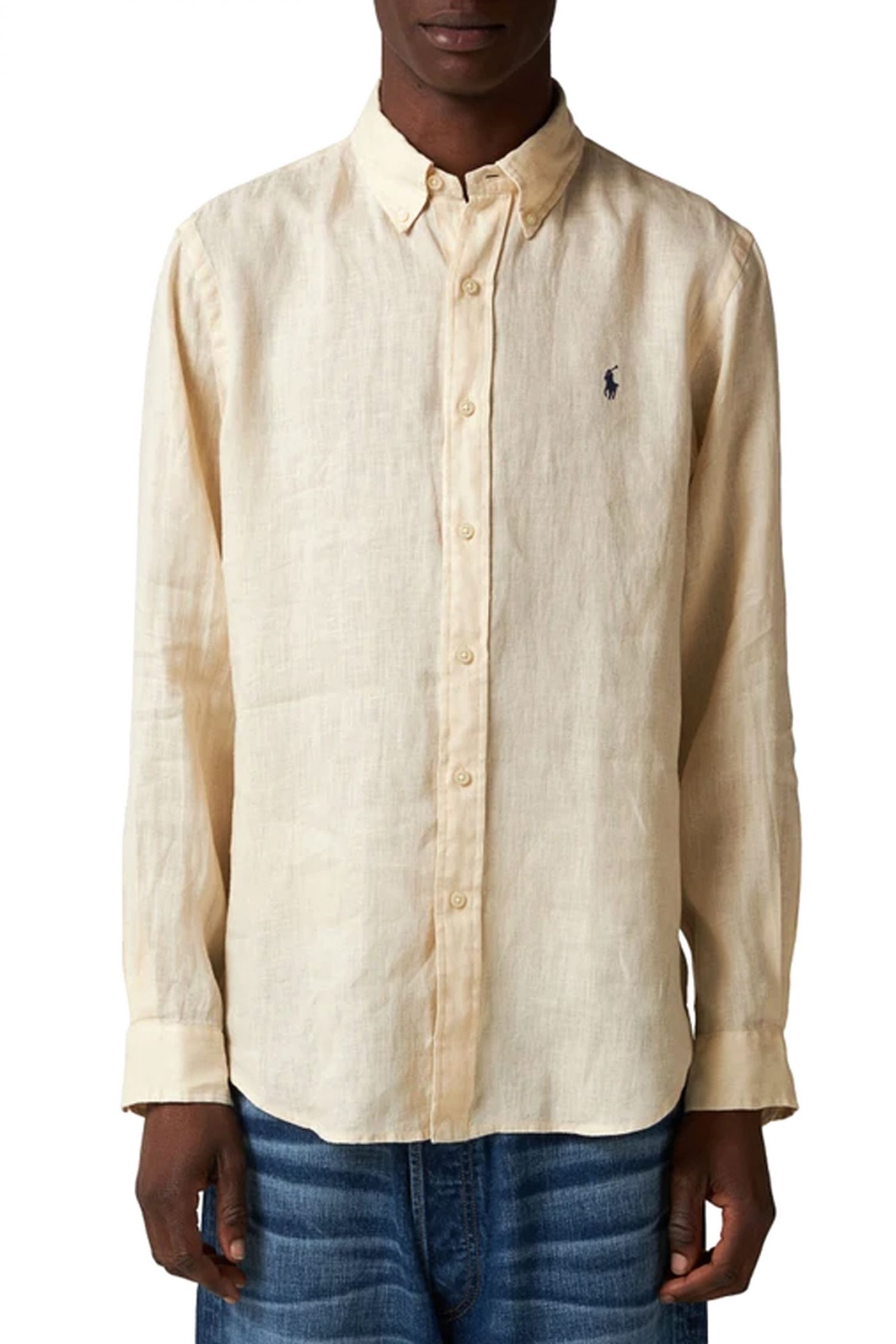 RALPH LAUREN ΠΟΥΚΑΜΙΣΟ ΛΙΝΟ BUTTON DOWN CUSTOM FIT ΜΠΕΖ φωτογραφία