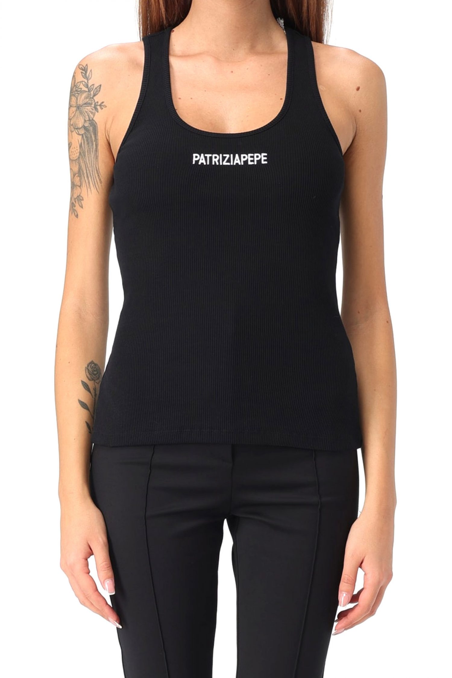 PATRIZIA PEPE MAGLIA TANK TOP LOGO ΜΑΥΡΟ