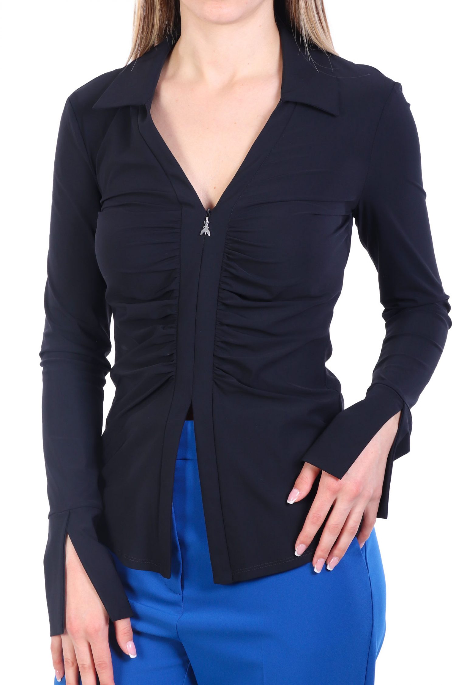 PATRIZIA PEPE MAGLIA ΜΠΛΟΥΖΑ ΣΟΥΡΑ ΜΕΣΗ ΦΕΡΜΟΥΑΡ ΑΝΟΙΓΜΑ ΜΑΥΡΟ