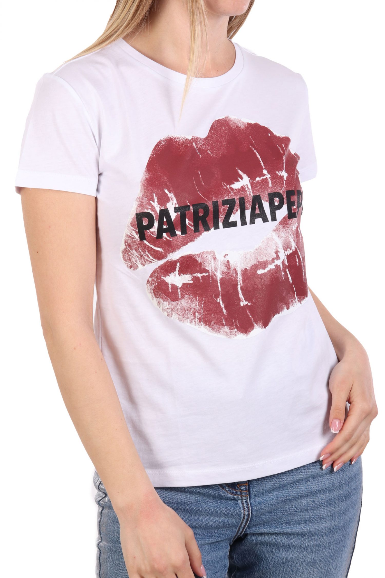 PATRIZIA PEPE MAGLIA T-SHIRT LOGO ΛΕΥΚΟ-ΜΠΟΡΝΤΩ