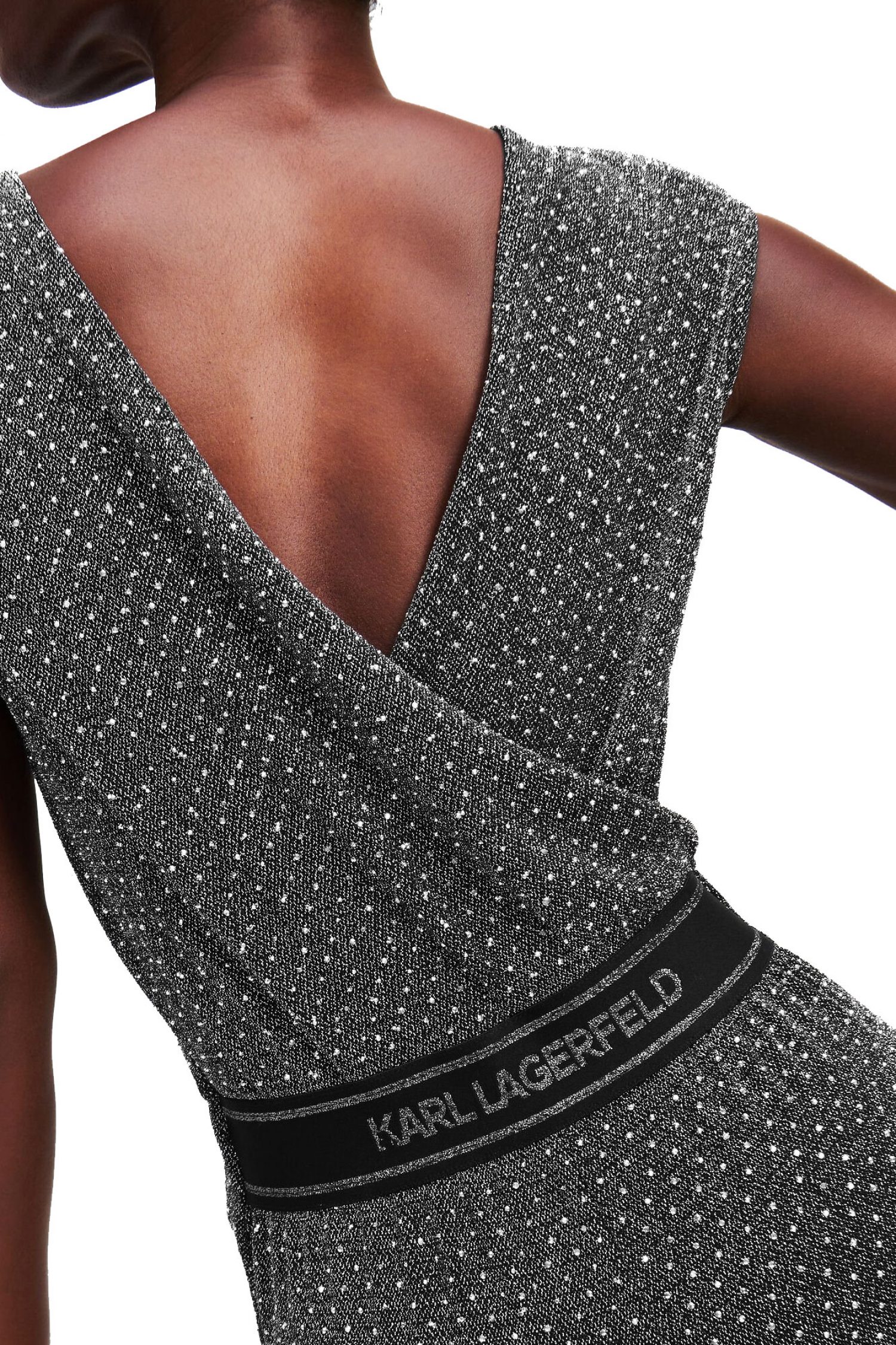 KARL LAGERFELD ΟΛΟΣΩΜΗ ΦΟΡΜΑ RHINESTONE JERSEY ΣΤΡΑΣ LOGO ΜΑΥΡΟ