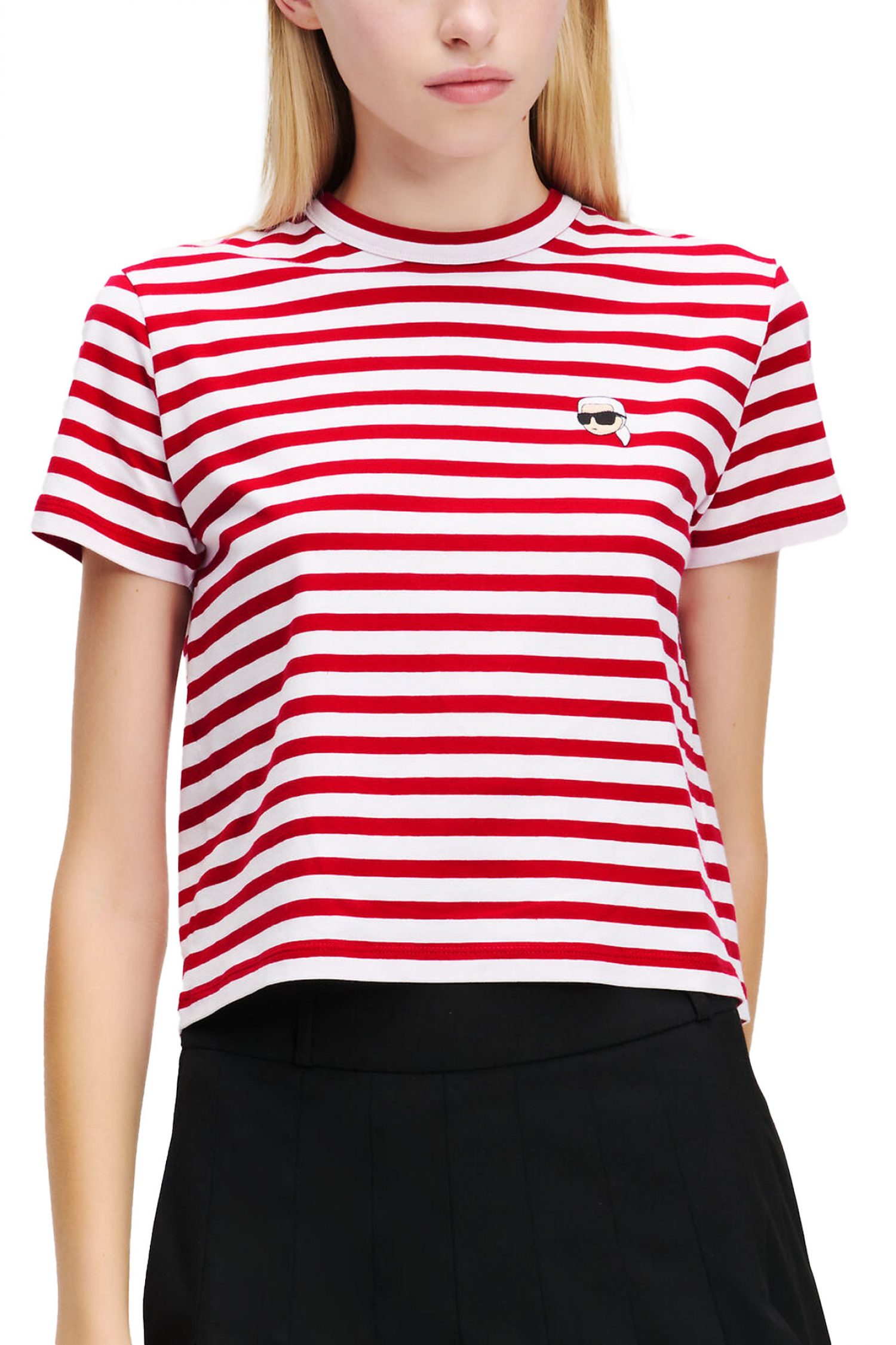 KARL LAGERFELD T-SHIRT BOXY IKON STRIPE LOGO ΡΙΓΕ ΚΟΚΚΙΝΟ-ΛΕΥΚΟ