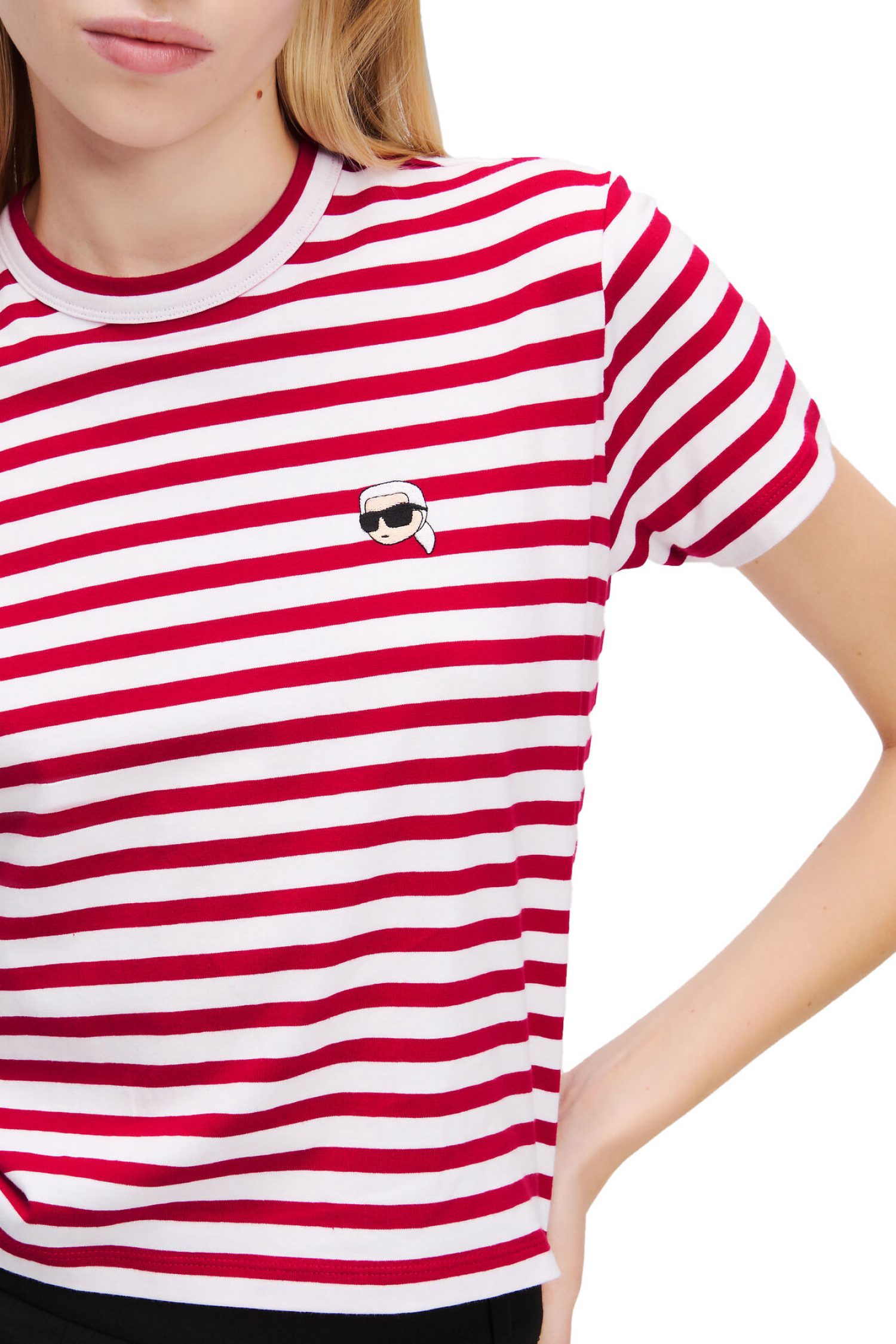 KARL LAGERFELD T-SHIRT BOXY IKON STRIPE LOGO ΡΙΓΕ ΚΟΚΚΙΝΟ-ΛΕΥΚΟ φωτογραφία