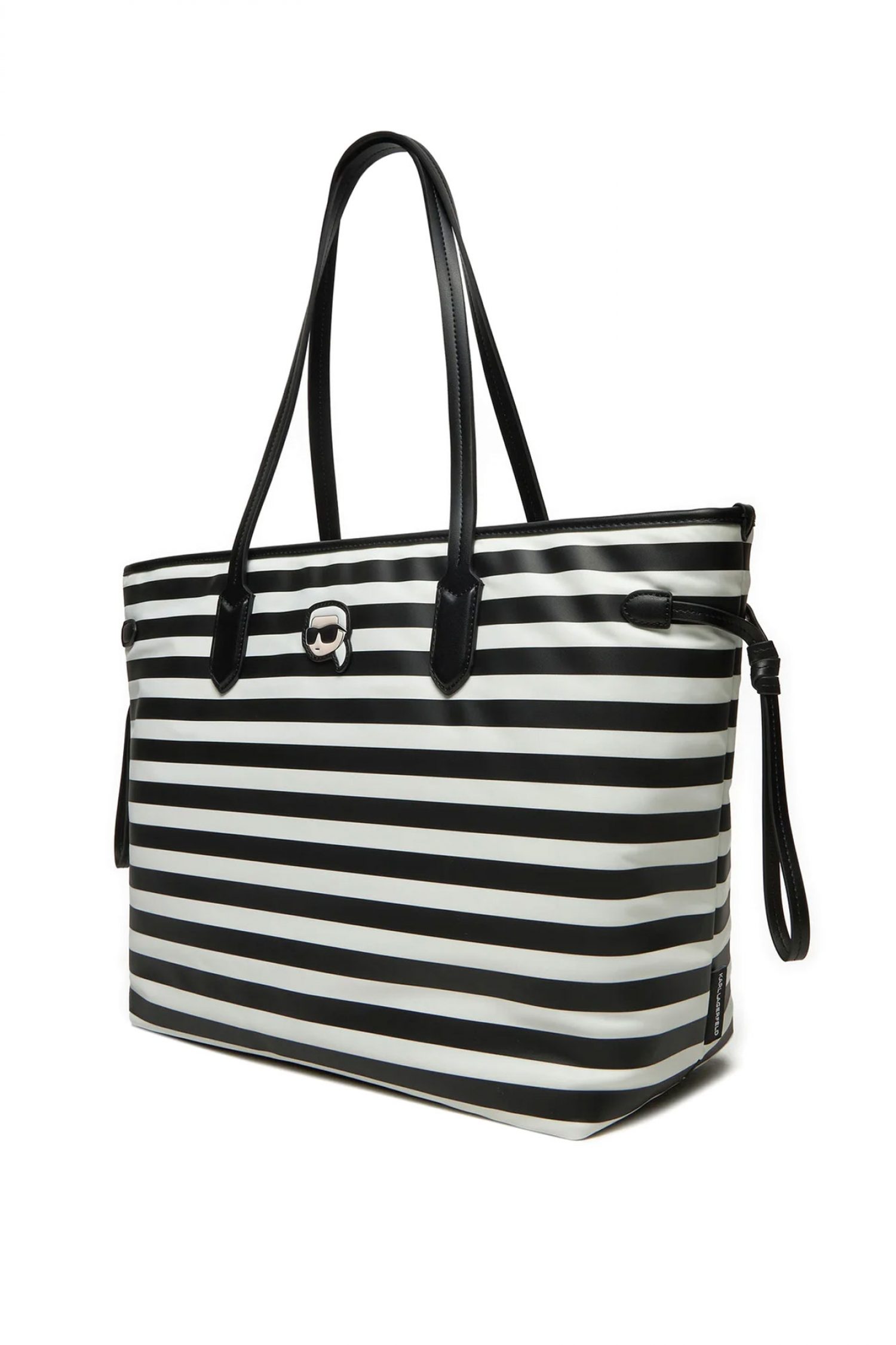 KARL LAGERFELD ΤΣΑΝΤΑ ΧΕΙΡΟΣ/ΩΜΟΥ IKON NYLON TOTE LOGO ΡΙΓΕ ΜΑΥΡΟ-ΛΕΥΚΟ