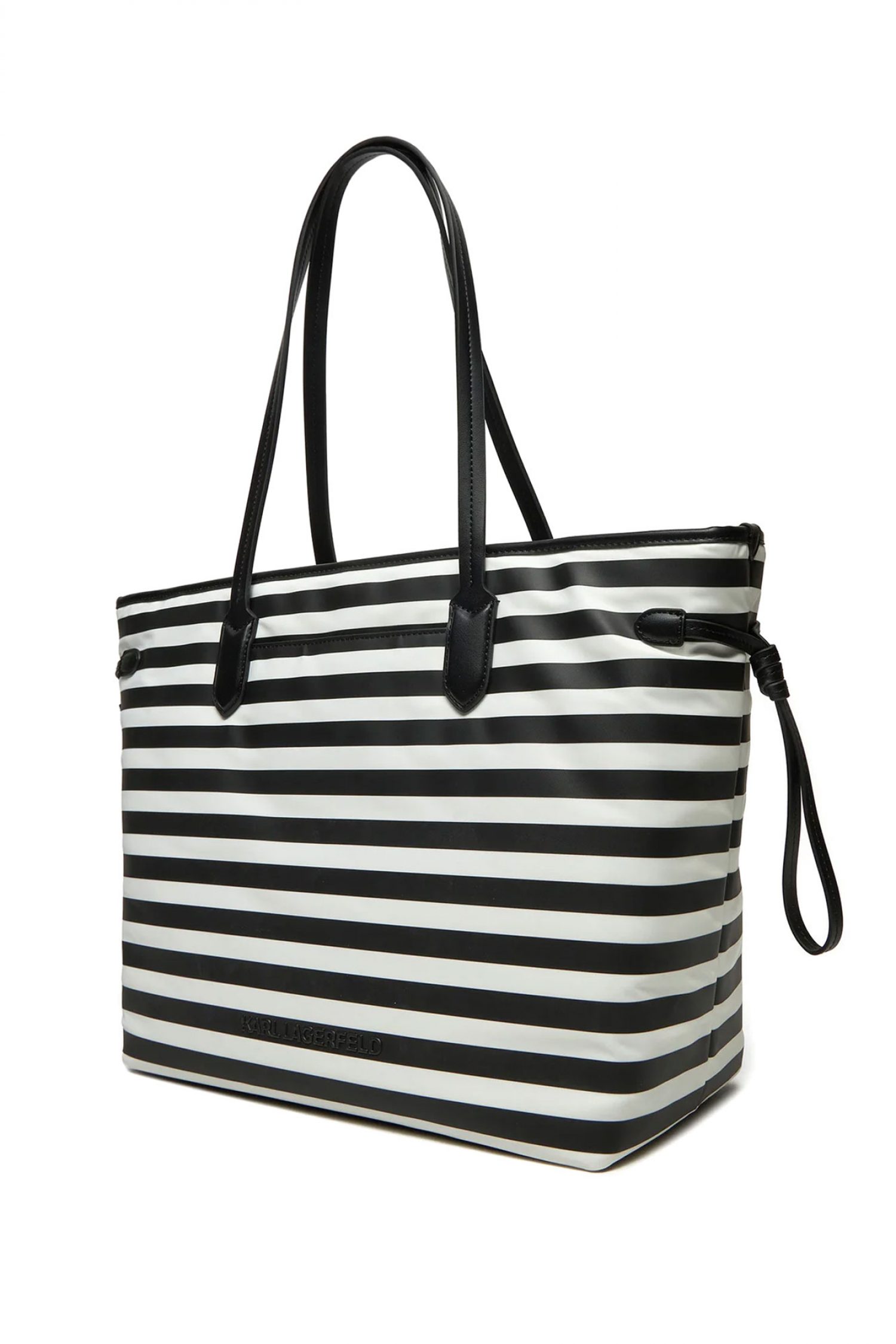 KARL LAGERFELD ΤΣΑΝΤΑ ΧΕΙΡΟΣ/ΩΜΟΥ IKON NYLON TOTE LOGO ΡΙΓΕ ΜΑΥΡΟ-ΛΕΥΚΟ