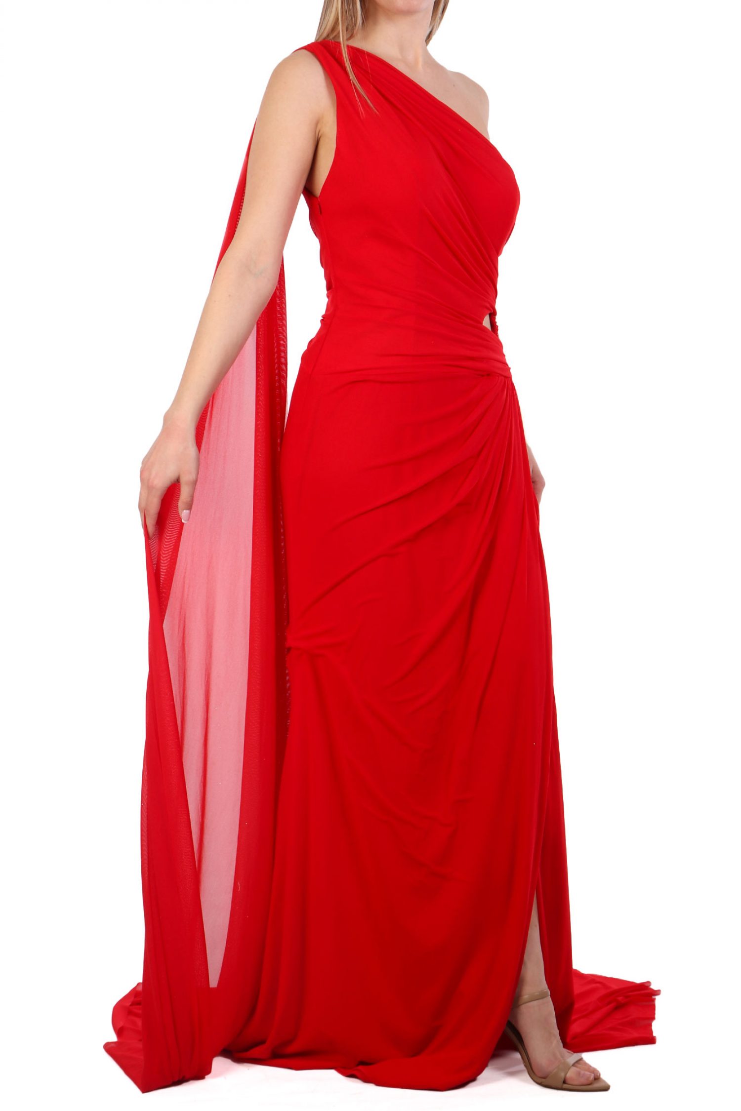 ALLURE EVENING ΦΟΡΕΜΑ MAXI ΝΤΡΑΠΕ ΤΟΥΛΙ ΚΟΚΚΙΝΟ