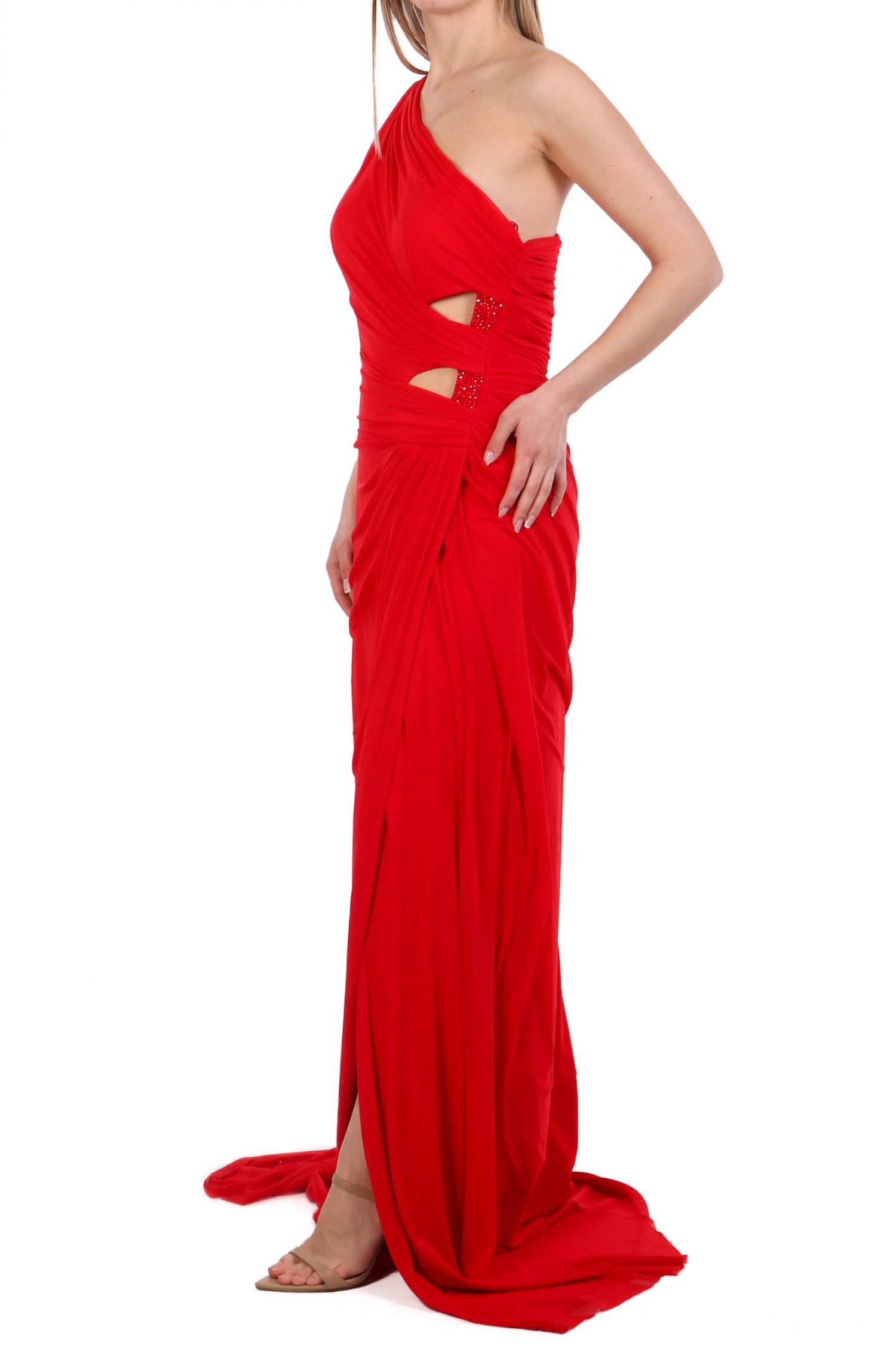 ALLURE EVENING ΦΟΡΕΜΑ MAXI ΝΤΡΑΠΕ ΤΟΥΛΙ ΚΟΚΚΙΝΟ