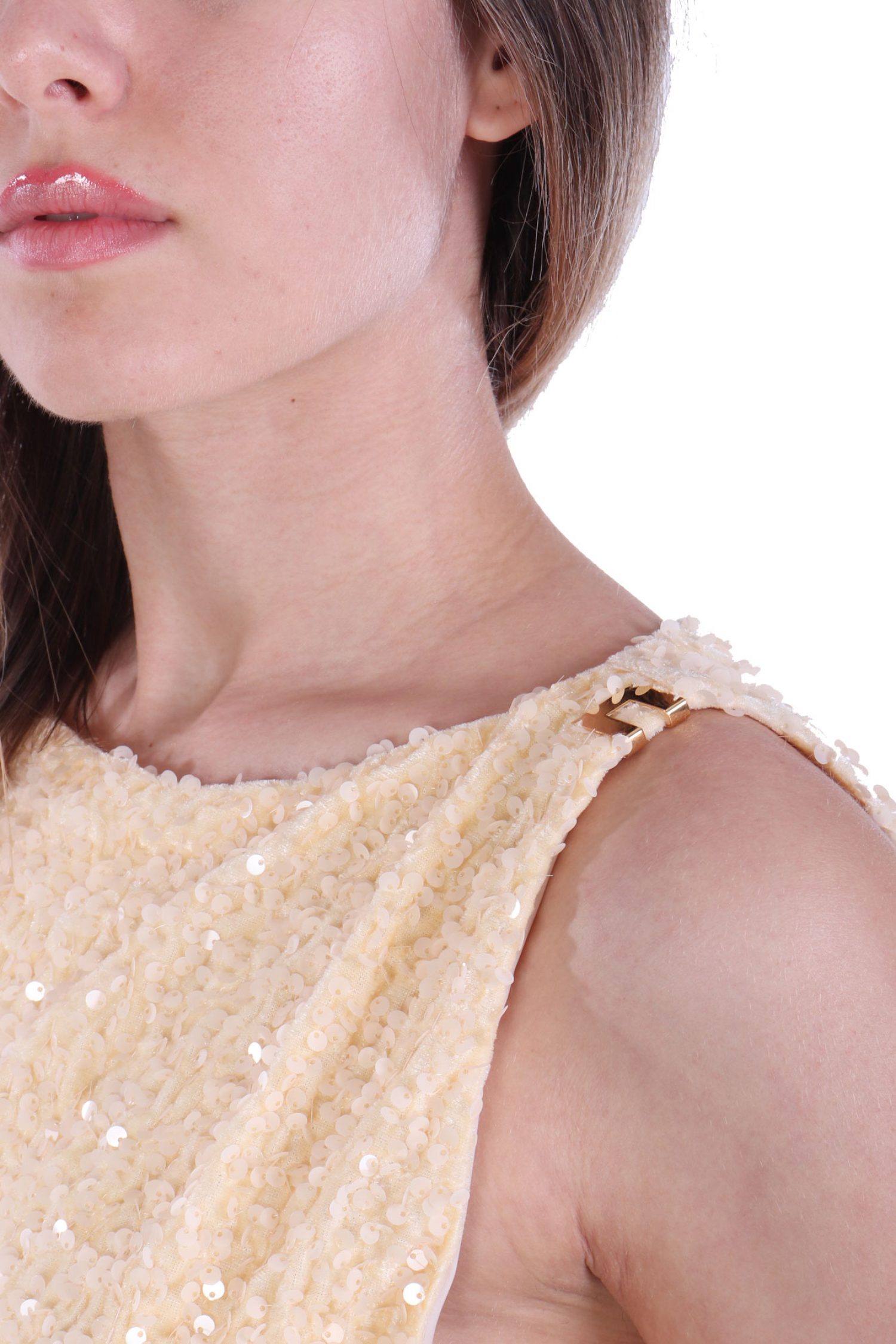 ELISABETTA FRANCHI ΦΟΡΕΜΑ MAXI ΑΜΑΝΙΚΟ RED CARPET ΟΥΡΑ ΠΑΓΙΕΤΑ ΑΠΑΛΟ ΚΙΤΡΙΝΟ φωτογραφία