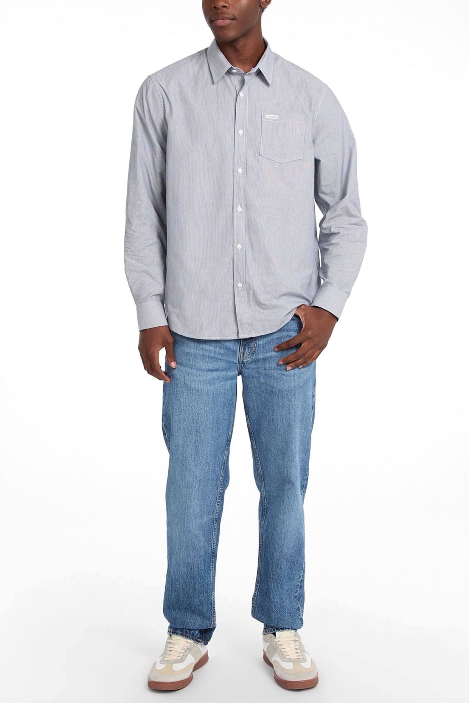 GUESS JEANS ΠΟΥΚΑΜΙΣΟ ΡΙΓΕ LS CLASSIC FIT POCKET ΜΠΛΕ