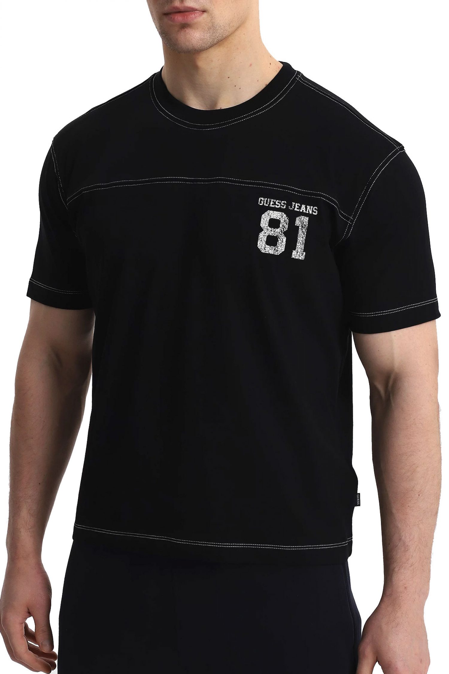 GUESS JEANS T-SHIRT CREWNECK OVERSIZED FIT LOGO ΜΑΥΡΟ