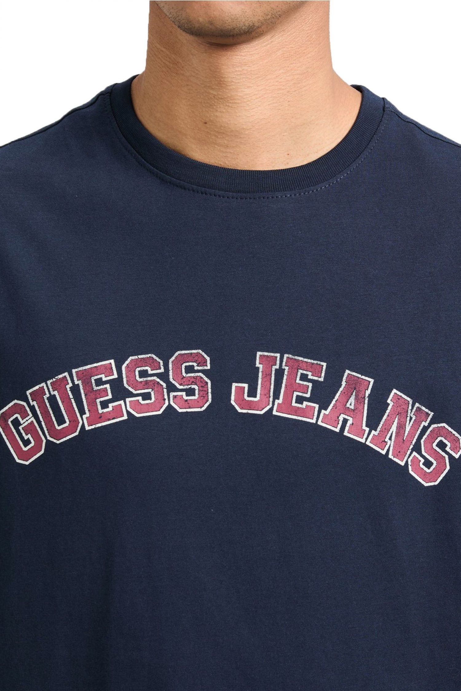 GUESS JEANS T-SHIRT CREWNECK REGULAR FIT LOGO ΜΠΛΕ φωτογραφία