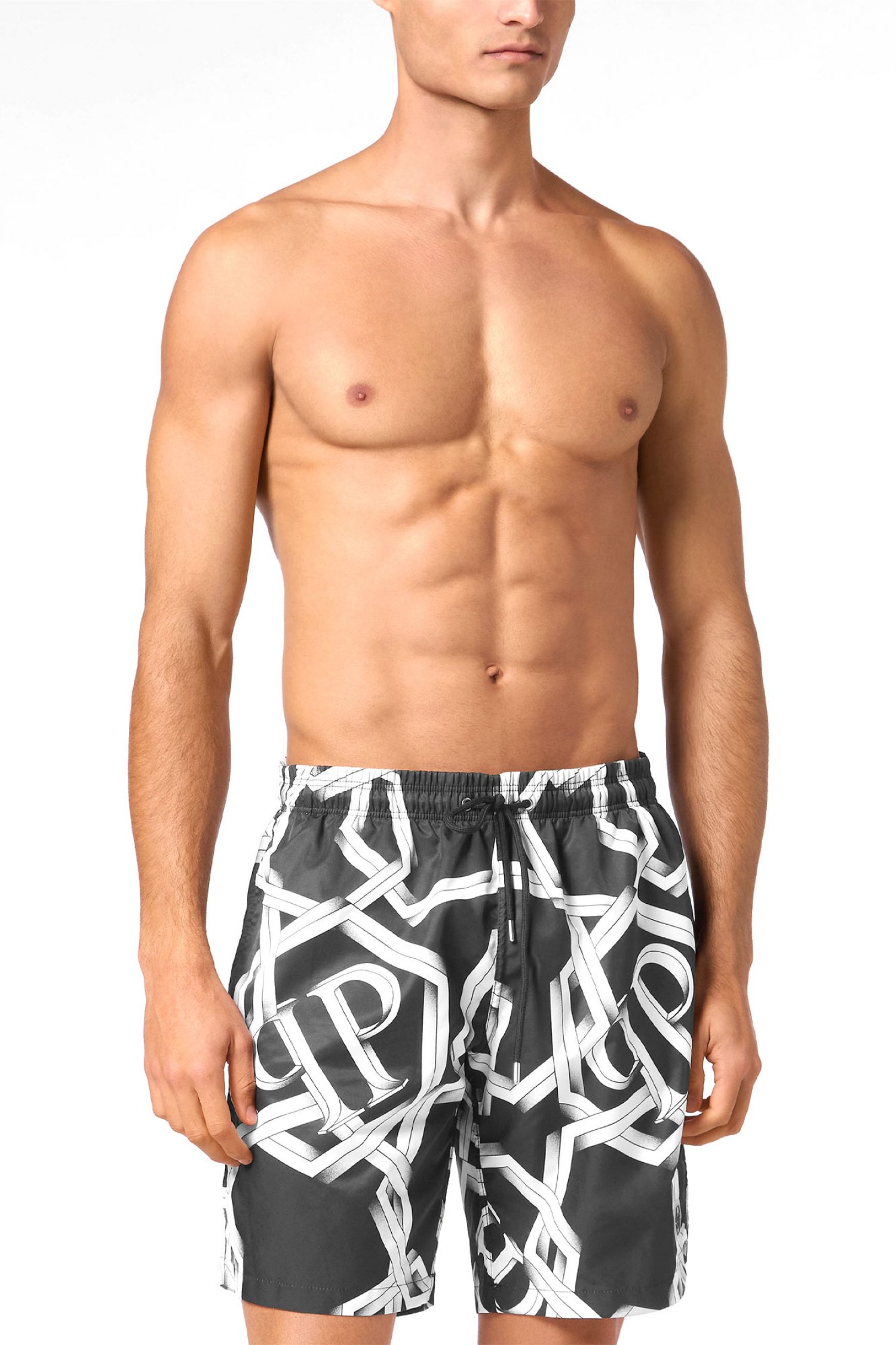 PHILIPP PLEIN ΜΑΓΙΩ BOXER ΜΑΚΡΥ ΤΣΕΠΕΣ ALL OVER PRINT ΜΑΥΡΟ-ΛΕΥΚΟ