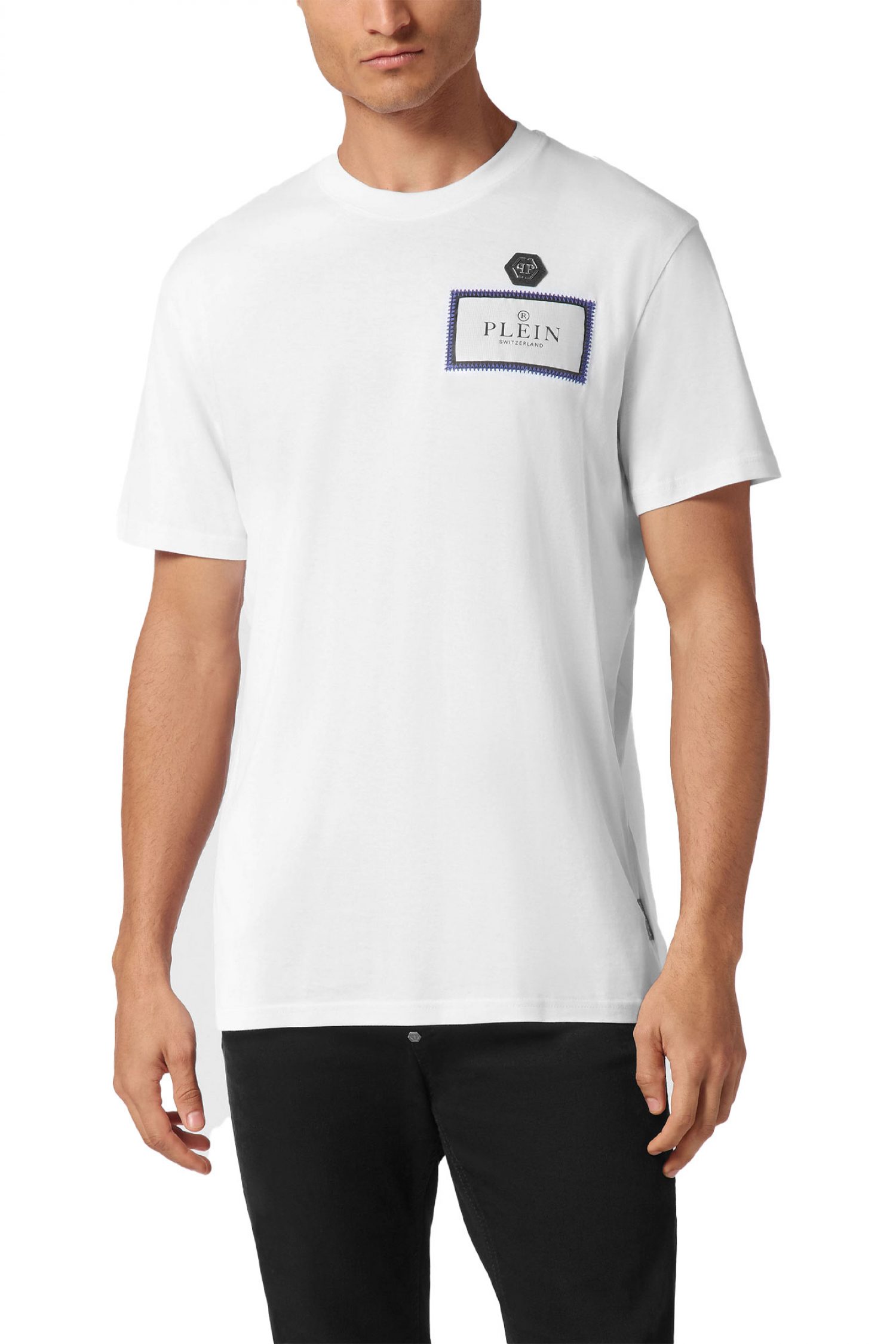 PHILIPP PLEIN T-SHIRT ROUND NECK SS CARS RACING LOGO ΛΕΥΚΟ