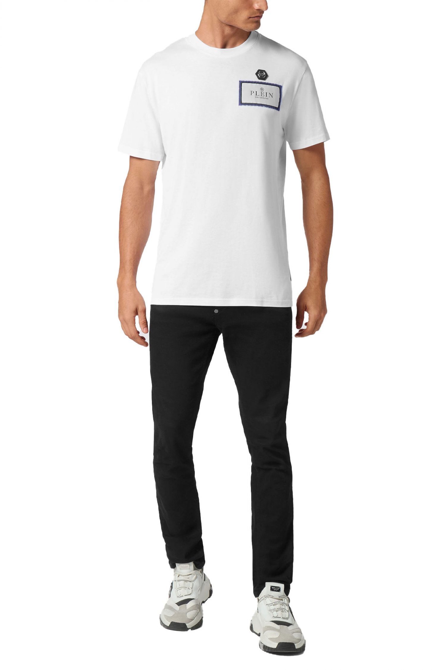 PHILIPP PLEIN T-SHIRT ROUND NECK SS CARS RACING LOGO ΛΕΥΚΟ