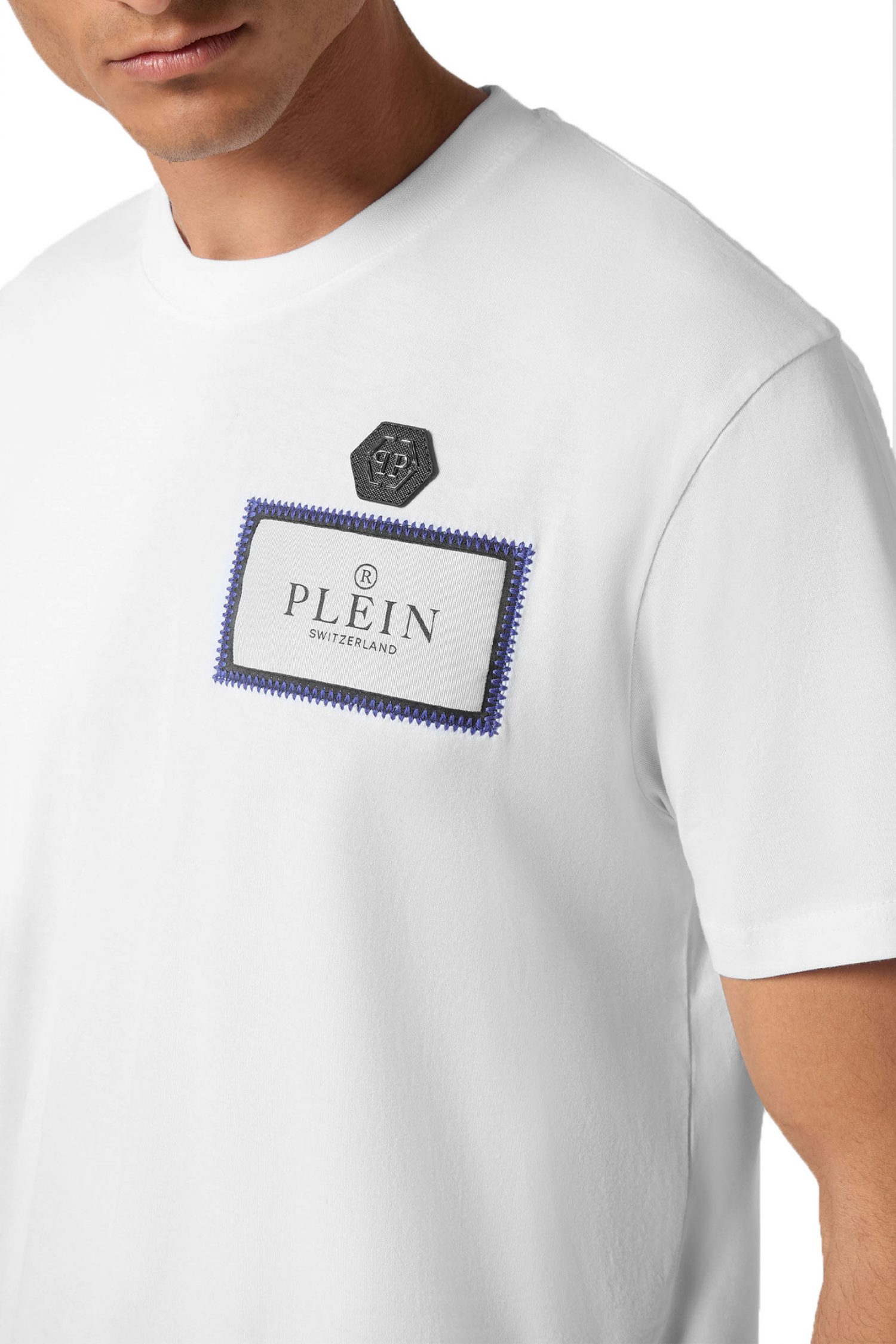 PHILIPP PLEIN T-SHIRT ROUND NECK SS LOGO ΛΕΥΚΟ φωτογραφία