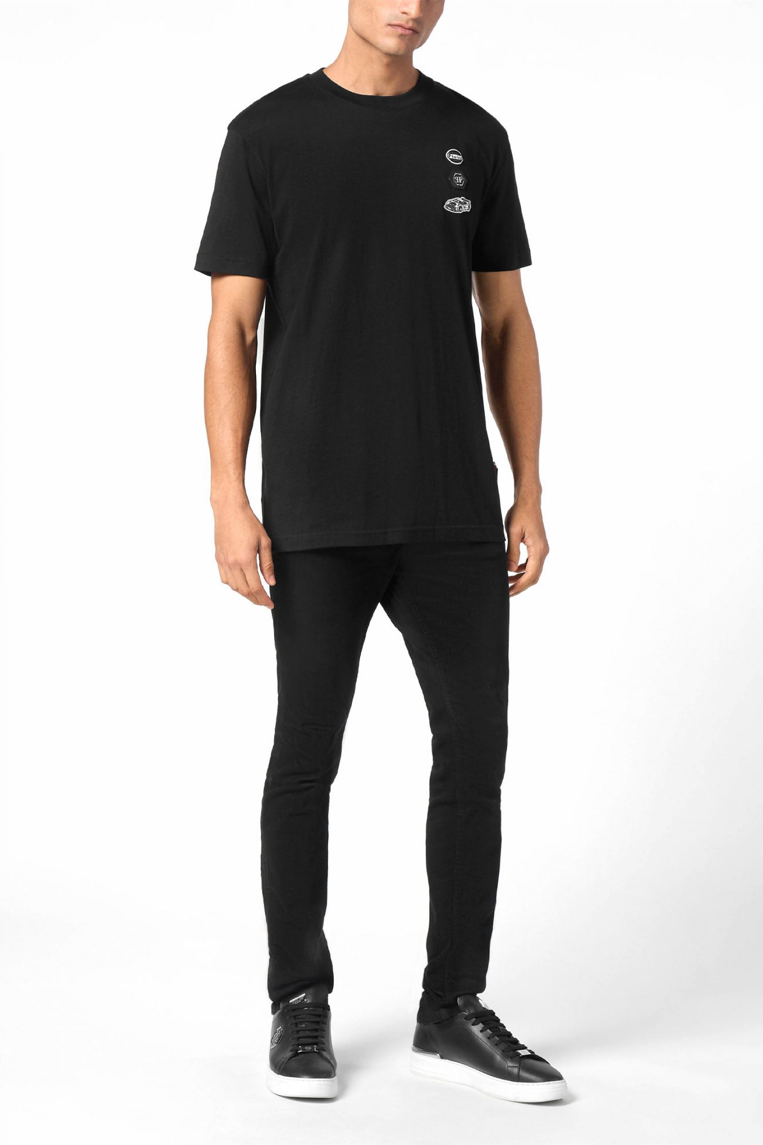 PHILIPP PLEIN T-SHIRT ROUND NECK SS CARS RACING LOGO ΜΑΥΡΟ