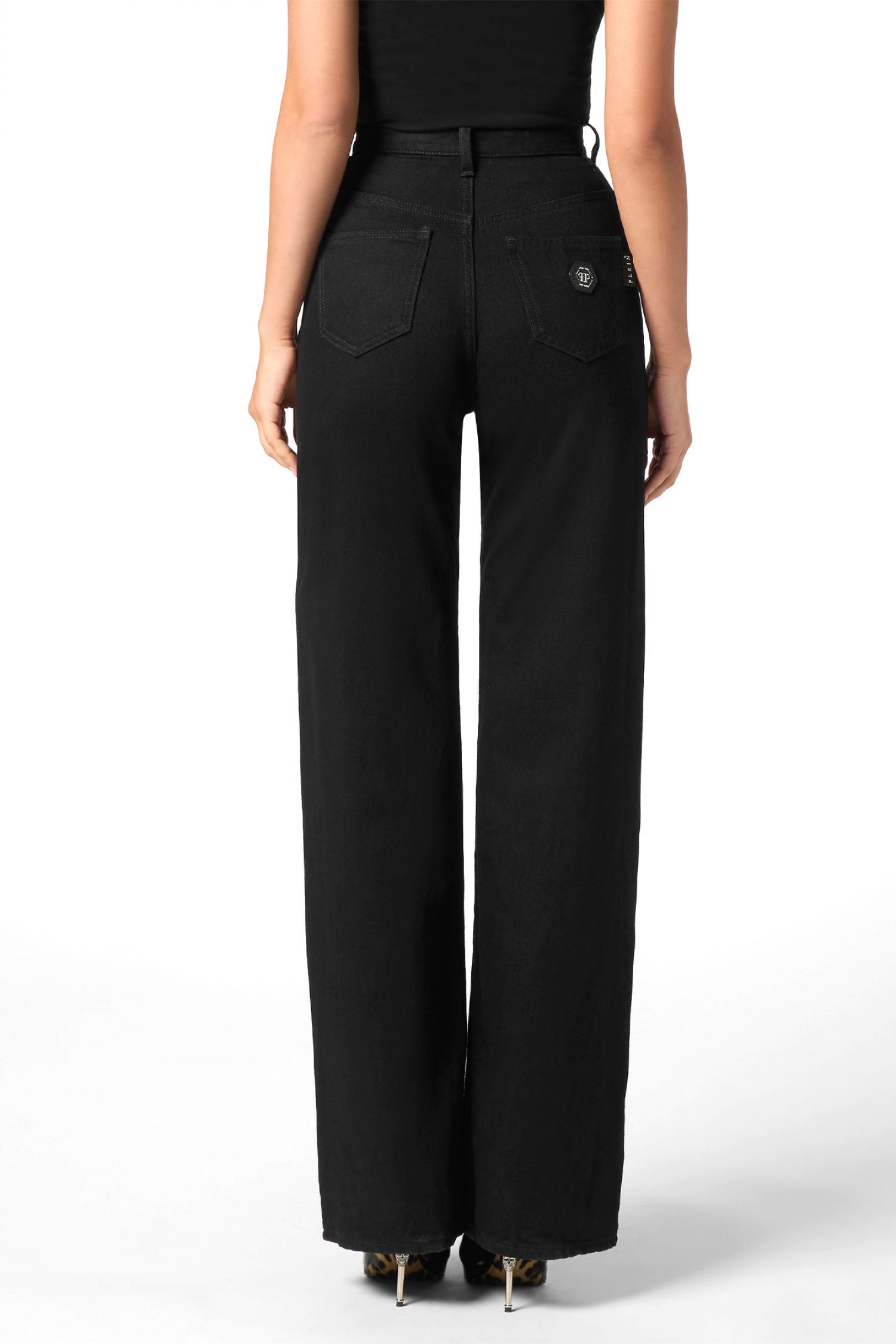 PHILIPP PLEIN ΠΑΝΤΕΛΟΝΙ JEANS SKATER FIT HEXAGON LOGO ΜΑΥΡΟ