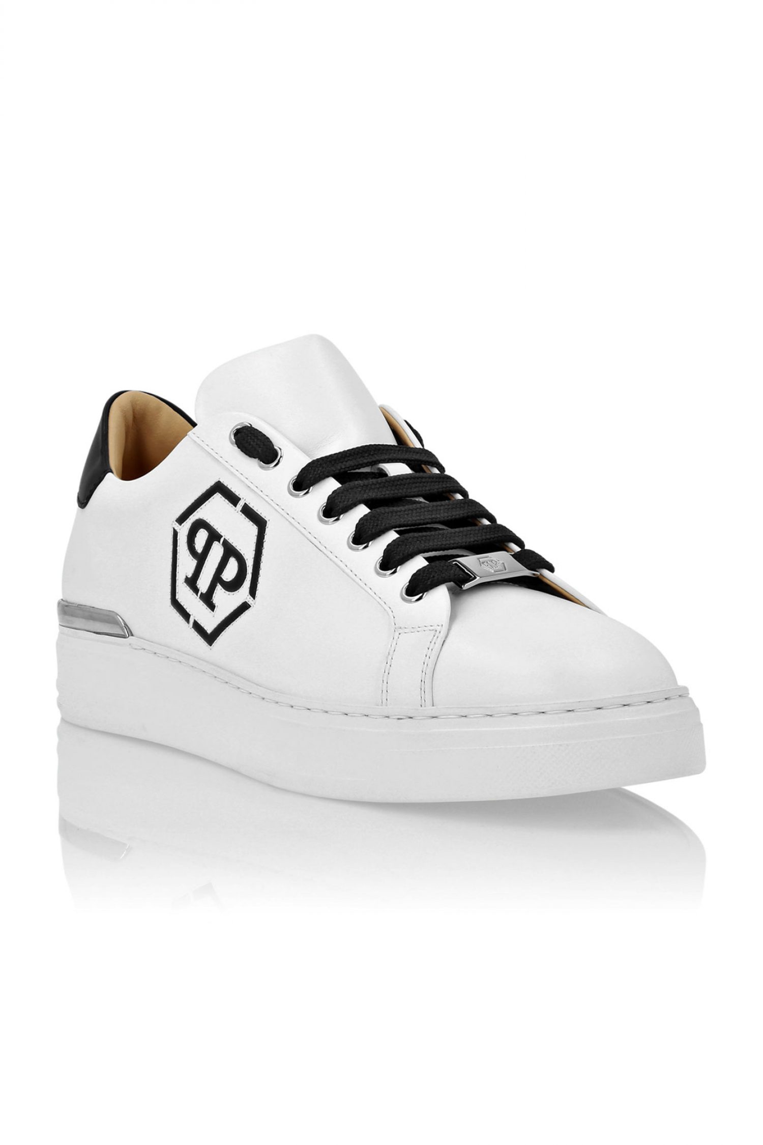 PHILIPP PLEIN ΠΑΠΟΥΤΣΙΑ SNEAKERS NAPPA LEATHER LO-TOP HEXAGON LOGO ΛΕΥΚΟ