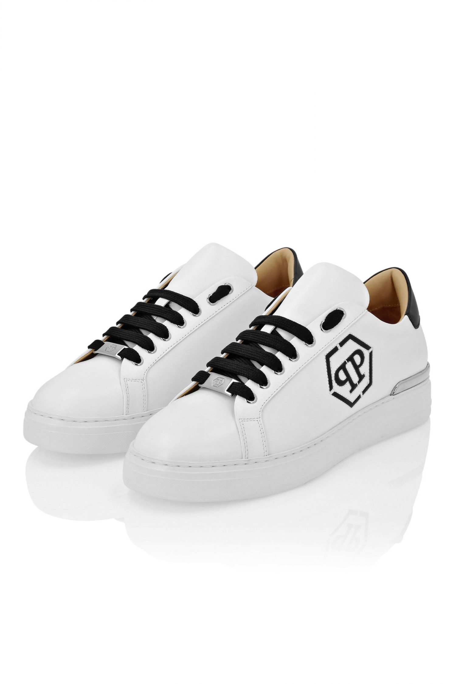 PHILIPP PLEIN ΠΑΠΟΥΤΣΙΑ SNEAKERS NAPPA LEATHER LO-TOP HEXAGON LOGO ΛΕΥΚΟ