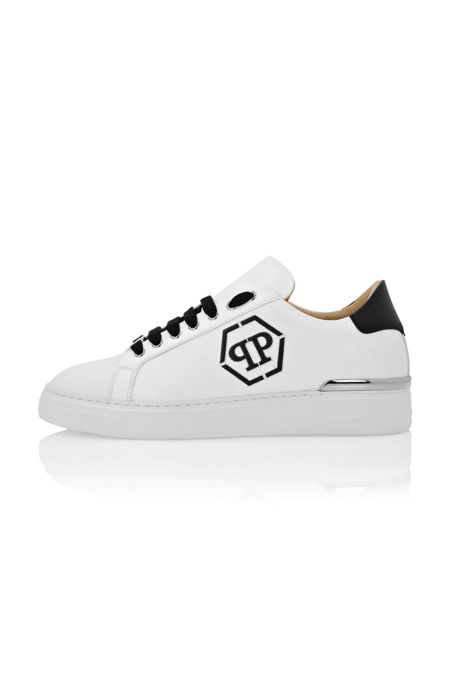 PHILIPP PLEIN ΠΑΠΟΥΤΣΙΑ SNEAKERS NAPPA LEATHER LO-TOP HEXAGON LOGO ΛΕΥΚΟ