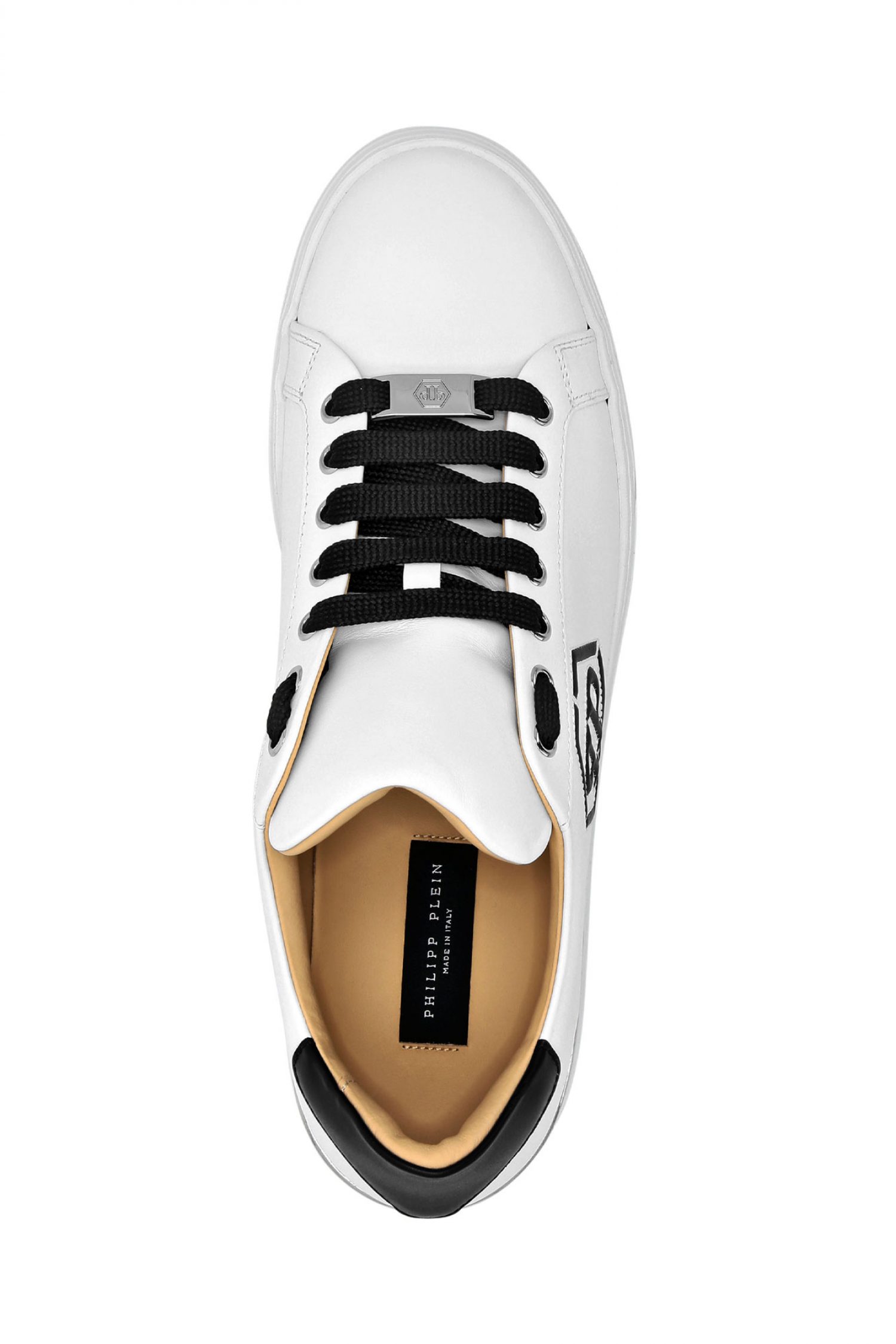 PHILIPP PLEIN ΠΑΠΟΥΤΣΙΑ SNEAKERS NAPPA LEATHER LO-TOP HEXAGON LOGO ΛΕΥΚΟ