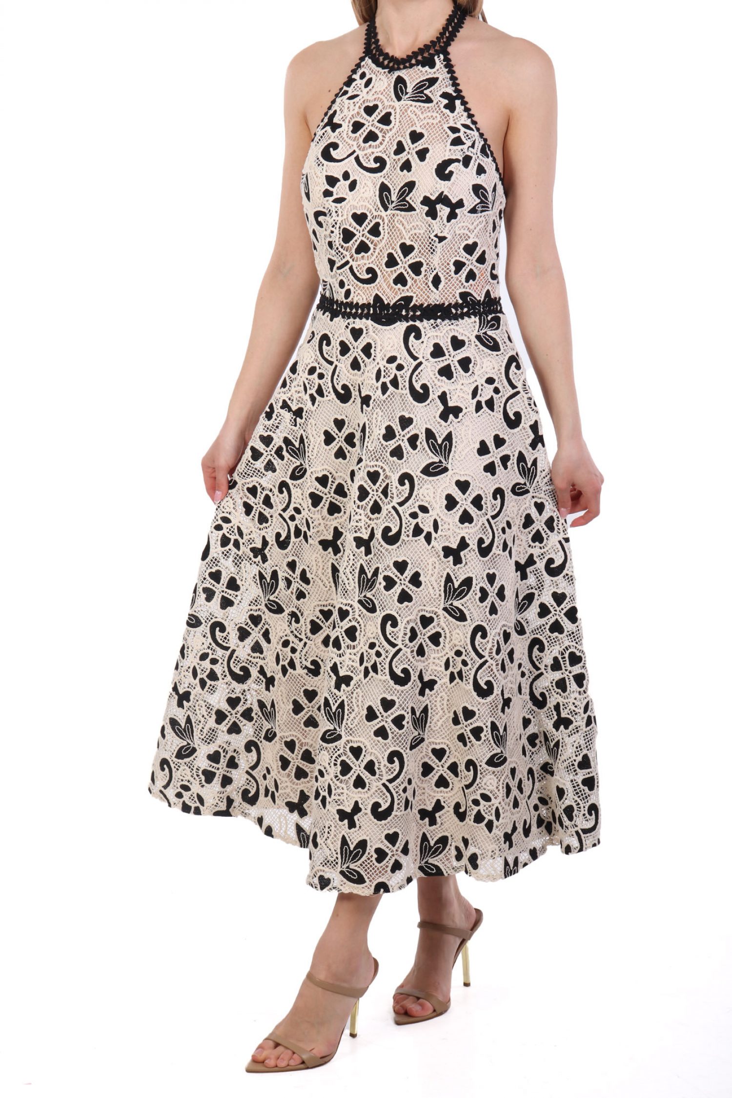 TWINS FANTASY ΦΟΡΕΜΑ MIDI ΔΑΝΤΕΛΑ ΜΑΥΡΟ-ΜΠΕΖ