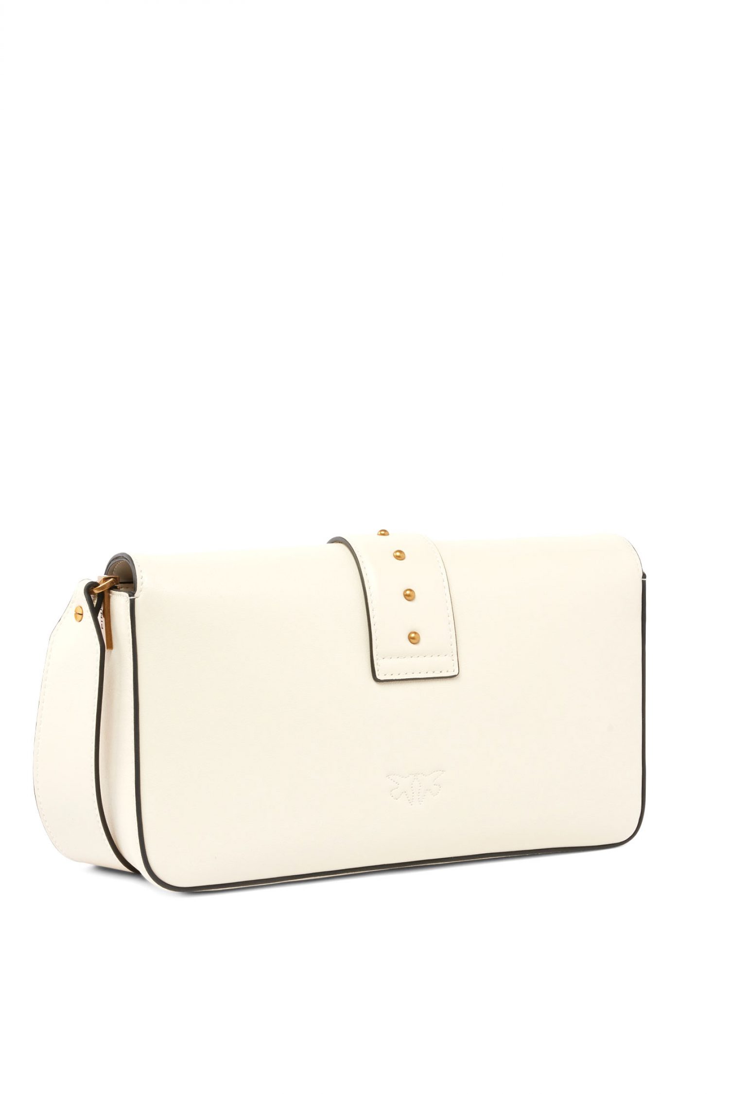 PINKO ΤΣΑΝΤΑ ΔΕΡΜΑ LOVE ONE CLASSIC SLOUCHY FL VITELLO MORBIDO ΛΕΥΚΟ-ANTIQUE GOLD