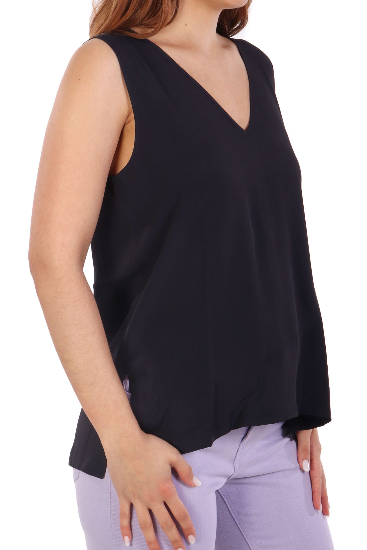 MARELLA EMME ΜΠΛΟΥΖΑ ΤΟΠ GINNICO V-NECK ΜΕΤΑΞΙ ΜΑΥΡΟ