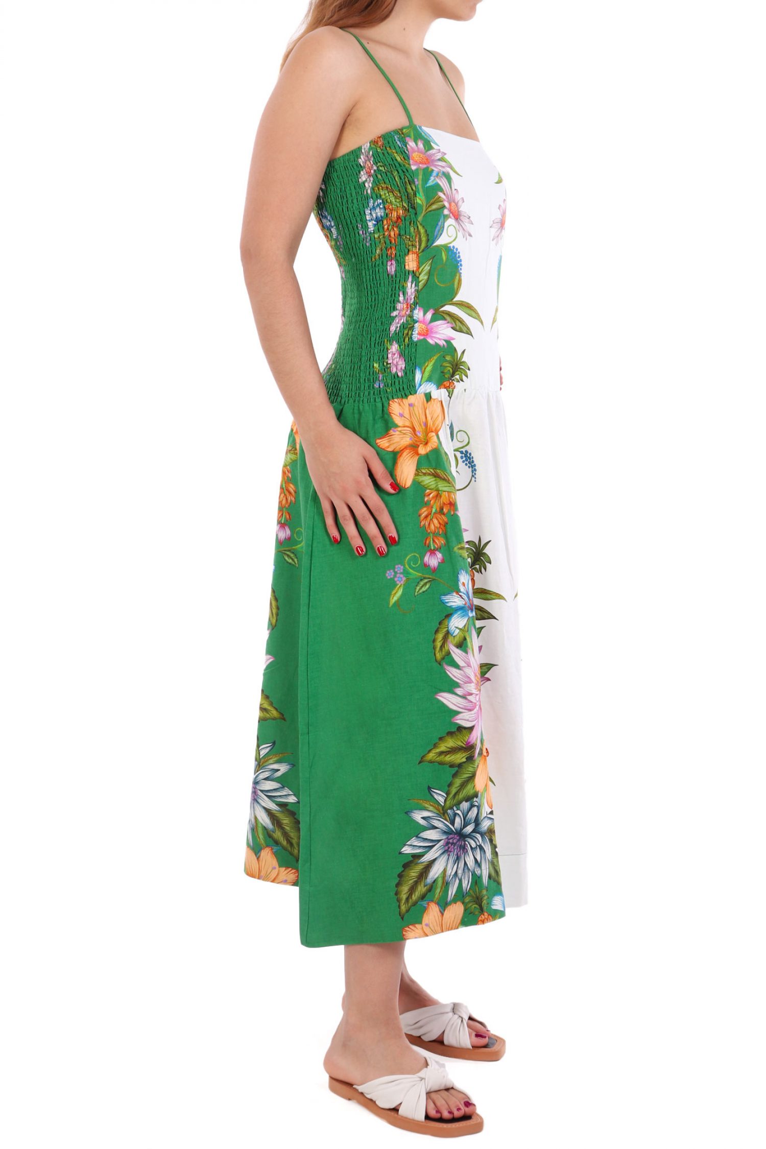 FARM RIO ΦΟΡΕΜΑ MIDI SWEET BLOOM DREAMSCAPE FLORAL ΛΕΥΚΟ-ΠΡΑΣΙΝΟ