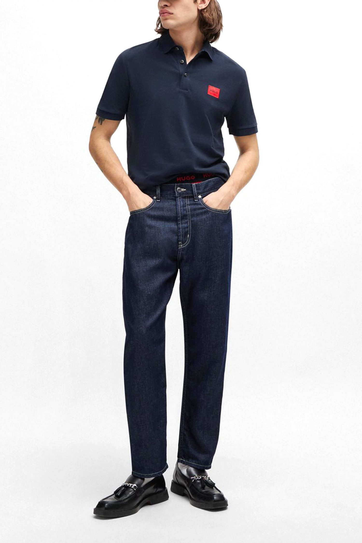 HUGO POLO SLIM FIT DERESO222 LOGO ΜΠΛΕ