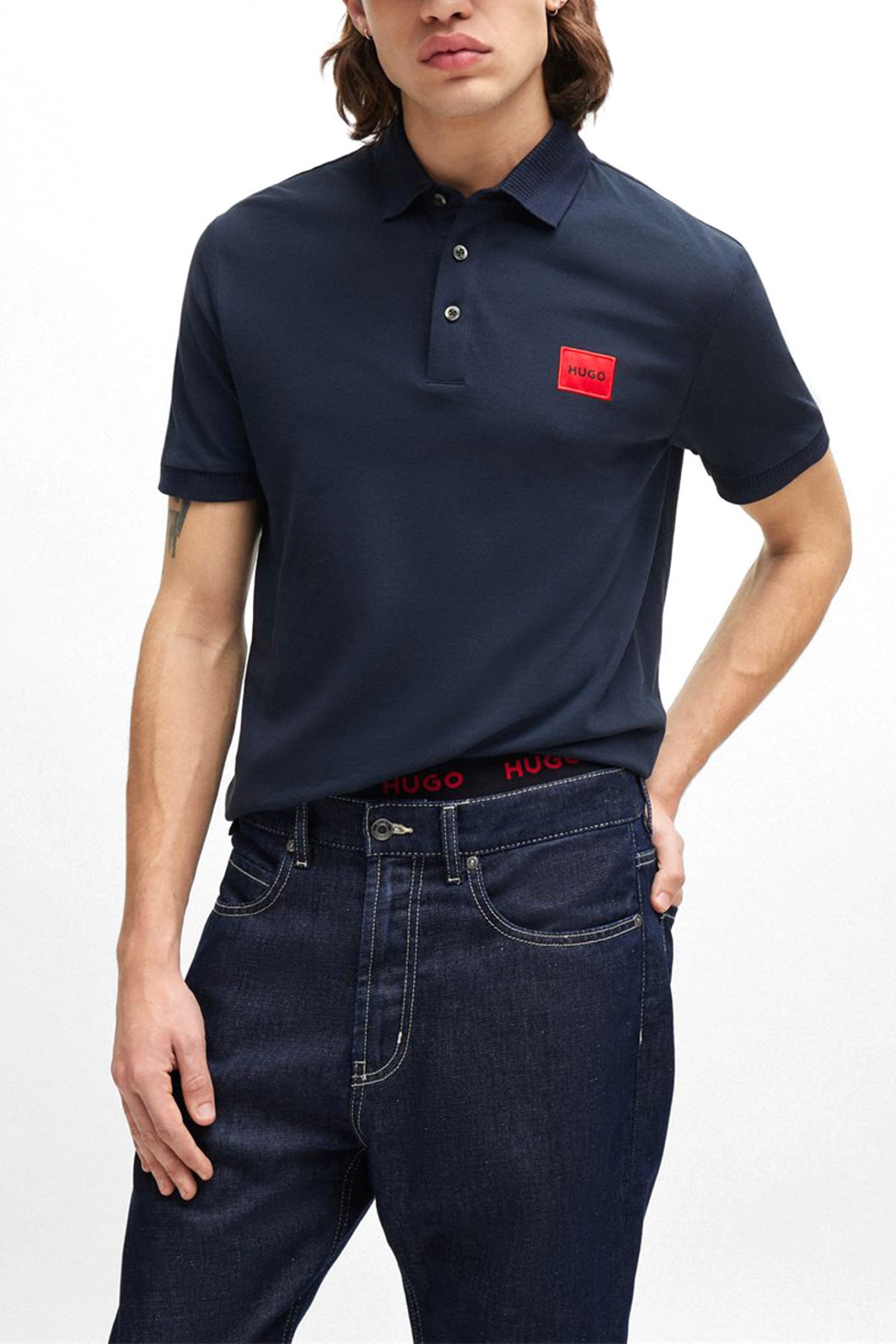 HUGO POLO SLIM FIT DERESO222 LOGO ΜΠΛΕ