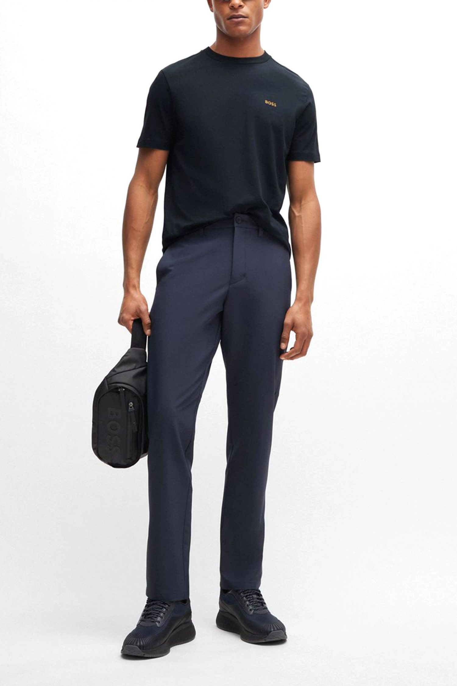 BOSS ATHLEISURE T-SHIRT TEE GOLD LOGO ΜΠΛΕ φωτογραφία