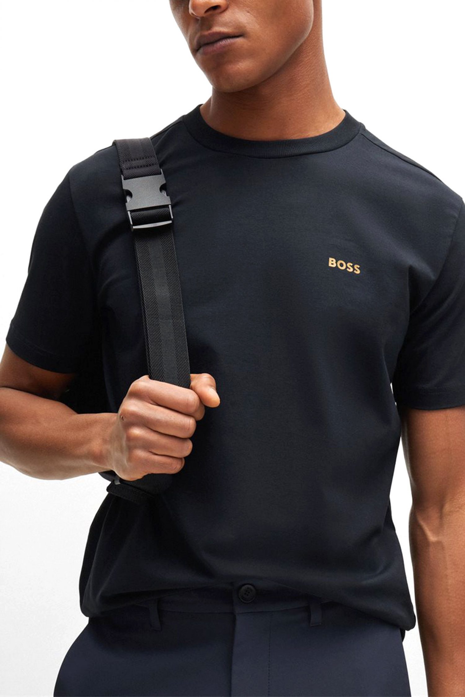 BOSS ATHLEISURE T-SHIRT TEE GOLD LOGO ΜΠΛΕ φωτογραφία